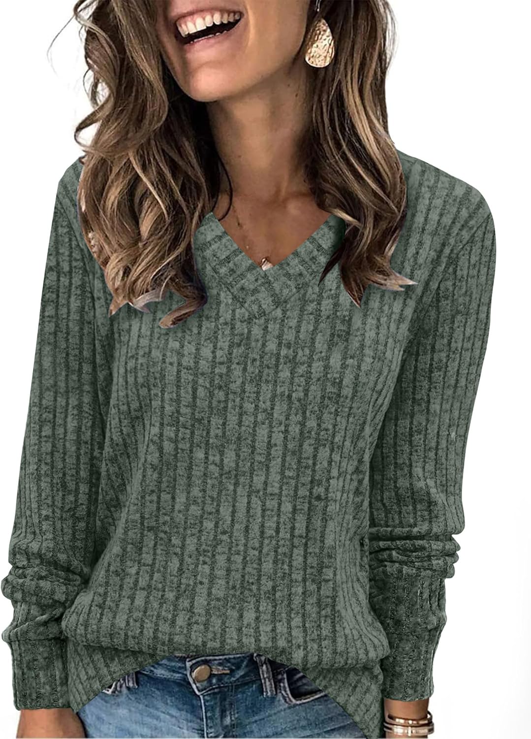 SAMPEEL V Neck Long Sleeve Shirts for Women Casual Fall Tops Lightweight Tunic Sweaters Fashion Clothes 2025 SAMPEEL V Neck Long Sleeve Shirts for Women Casual Fall Tops Lightweight Tunic Sweaters Fashion Clothes 2025