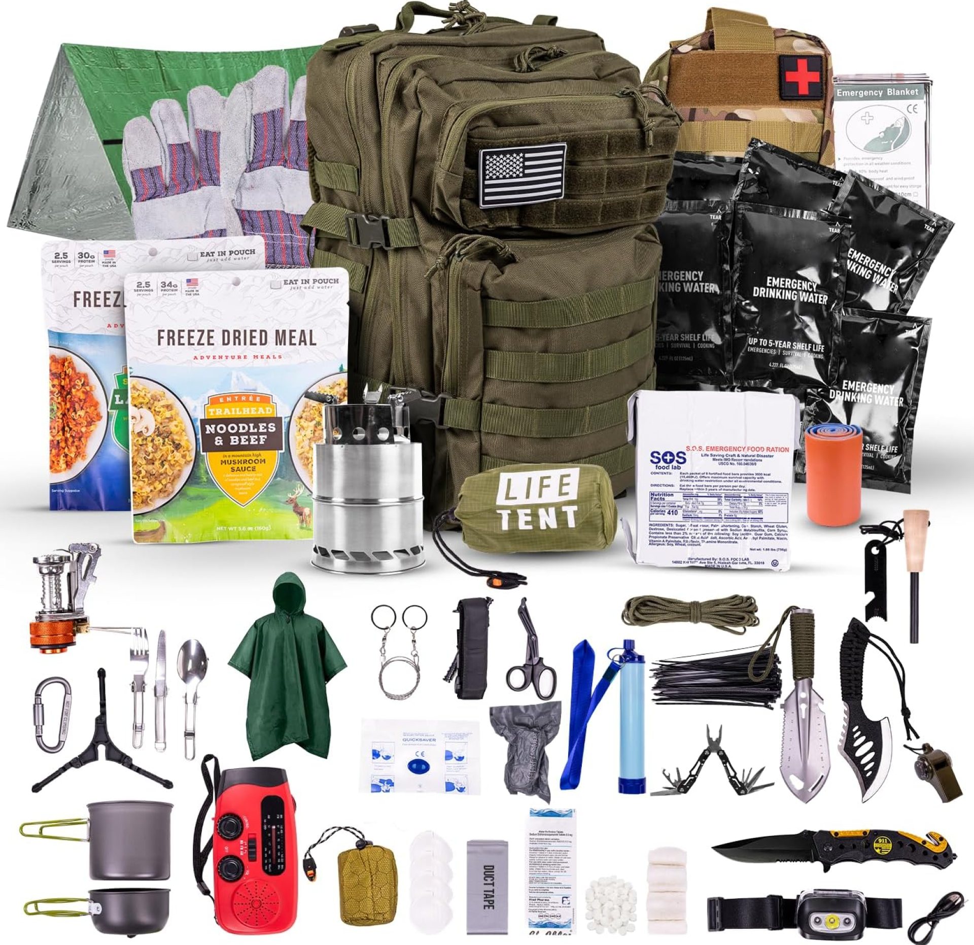72-Hour Survival Kit | 45L Bug Out Bag | Survival Gear with First Aid, Water Filter, Food, Tools | Camping, Hiking, Outdoor Preparedness Equipment 72-Hour Survival Kit | 45L Bug Out Bag | Survival Gear with First Aid, Water Filter, Food, Tools | Camping, Hiking, Outdoor Preparedness Equipment