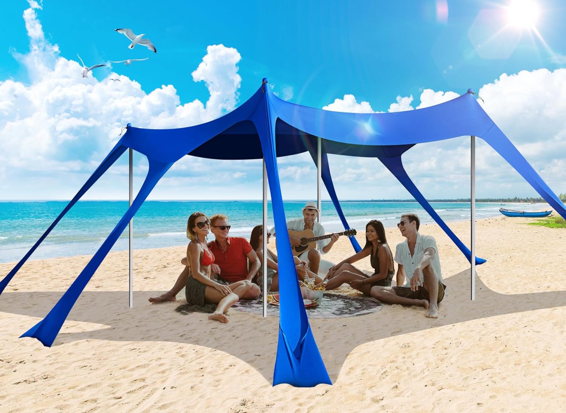 Beach Tent, Camping Sun Shelter UPF50+ with 6 Sandbags, 2 Sand Shovel, 4 Stability Poles, Outdoor Pop UP Beach Canopy for Camping Trips, Fishing, Backyard Fun, Picnics-Dark Blue Beach Tent, Camping Sun Shelter UPF50+ with 6 Sandbags, 2 Sand Shovel, 4 Stability Poles, Outdoor Pop UP Beach Canopy for Camping Trips, Fishing, Backyard Fun, Picnics-Dark Blue