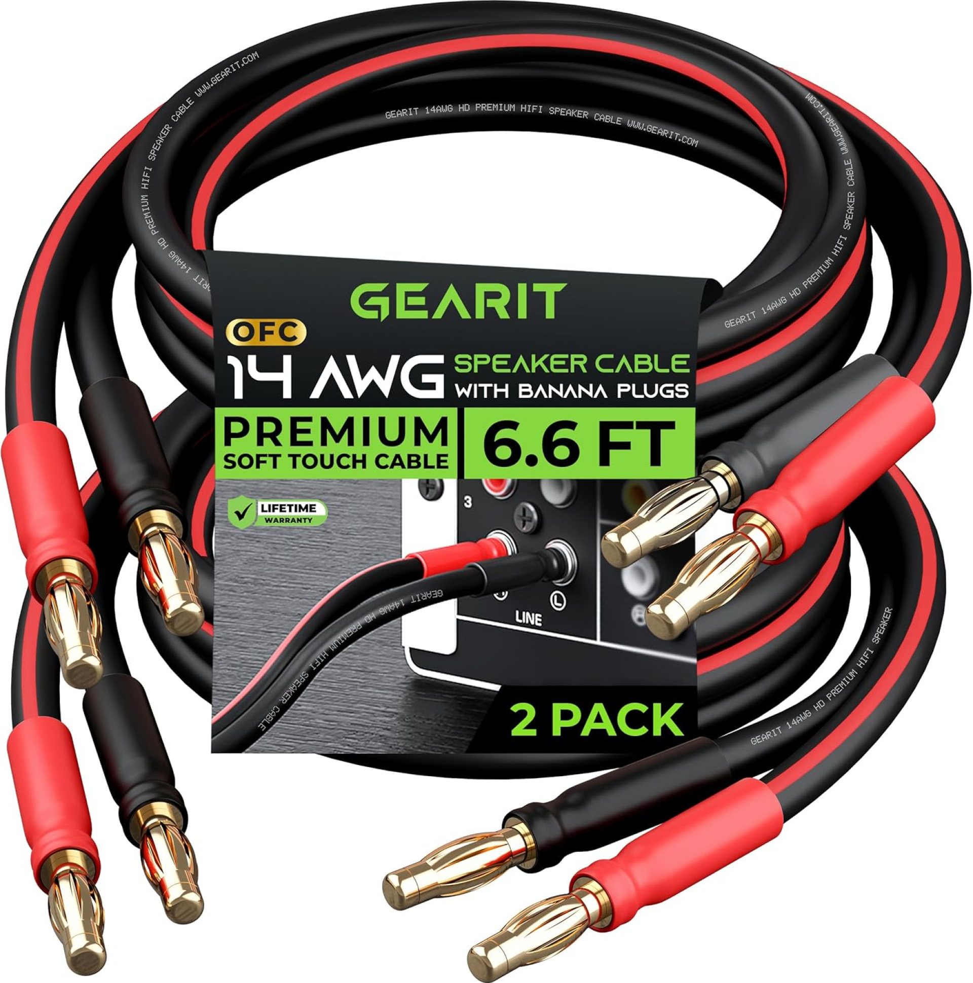 GearIT 14 AWG Speaker Cable with Banana Plugs 14Ga Banana Wire for Bi-Wire Bi-Amp HiFi Surround Sound GearIT 14 AWG Speaker Cable with Banana Plugs 14Ga Banana Wire for Bi-Wire Bi-Amp HiFi Surround Sound