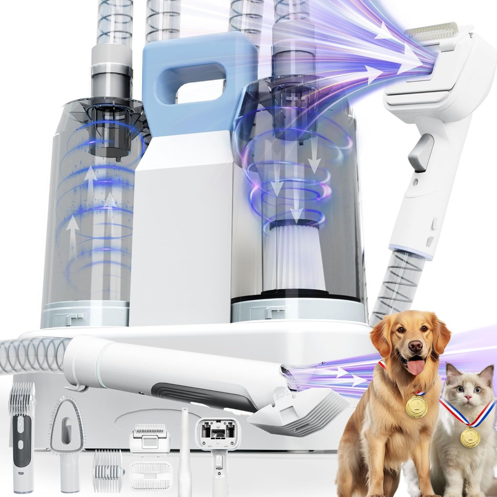 FOTING 6 in 1 Dog Grooming Vacuum & Dryer Kit, 10000pa Dogs Vacuums for Shedding Grooming, 2.1L Double Dust Cup Separator Design, Dog Dryer Clippers Brush Tool, Pet Grooming Vacuum for Dogs at Home FOTING 6 in 1 Dog Grooming Vacuum & Dryer Kit, 10000pa Dogs Vacuums for Shedding Grooming, 2.1L Double Dust Cup Separator Design, Dog Dryer Clippers Brush Tool, Pet Grooming Vacuum for Dogs at Home
