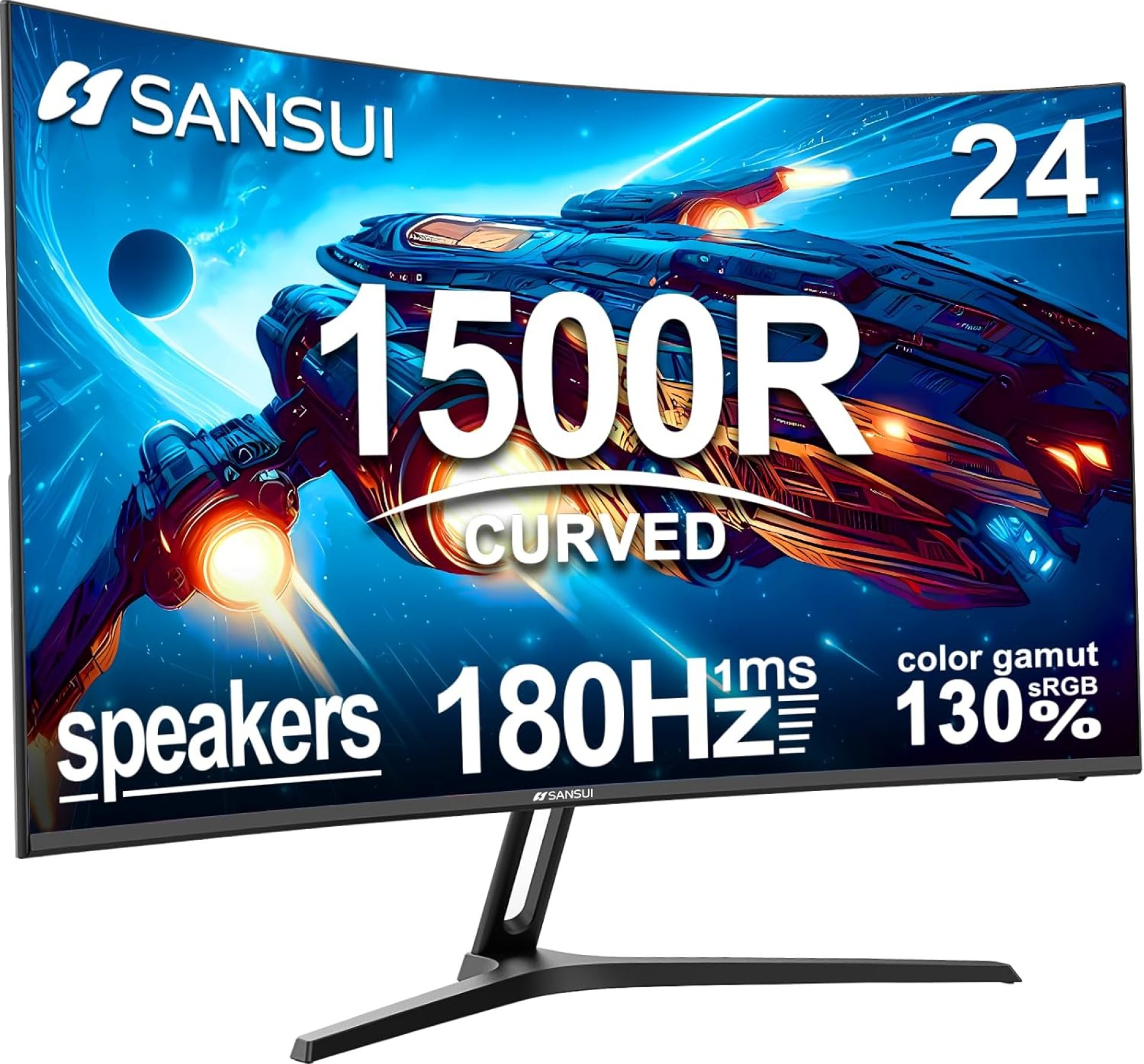 SANSUI 24 Inch Curved Gaming Monitor up to 180Hz MPRT 1ms with Built-in Speakers,FHD 1080P Computer Monitor Freesync 130% sRGB HDR,HDMI DP Ports VESA Mount Metal Stand(ES-G24C1 HDMI Cable Included) SANSUI 24 Inch Curved Gaming Monitor up to 180Hz MPRT 1ms with Built-in Speakers,FHD 1080P Computer Monitor Freesync 130% sRGB HDR,HDMI DP Ports VESA Mount Metal Stand(ES-G24C1 HDMI Cable Included)
