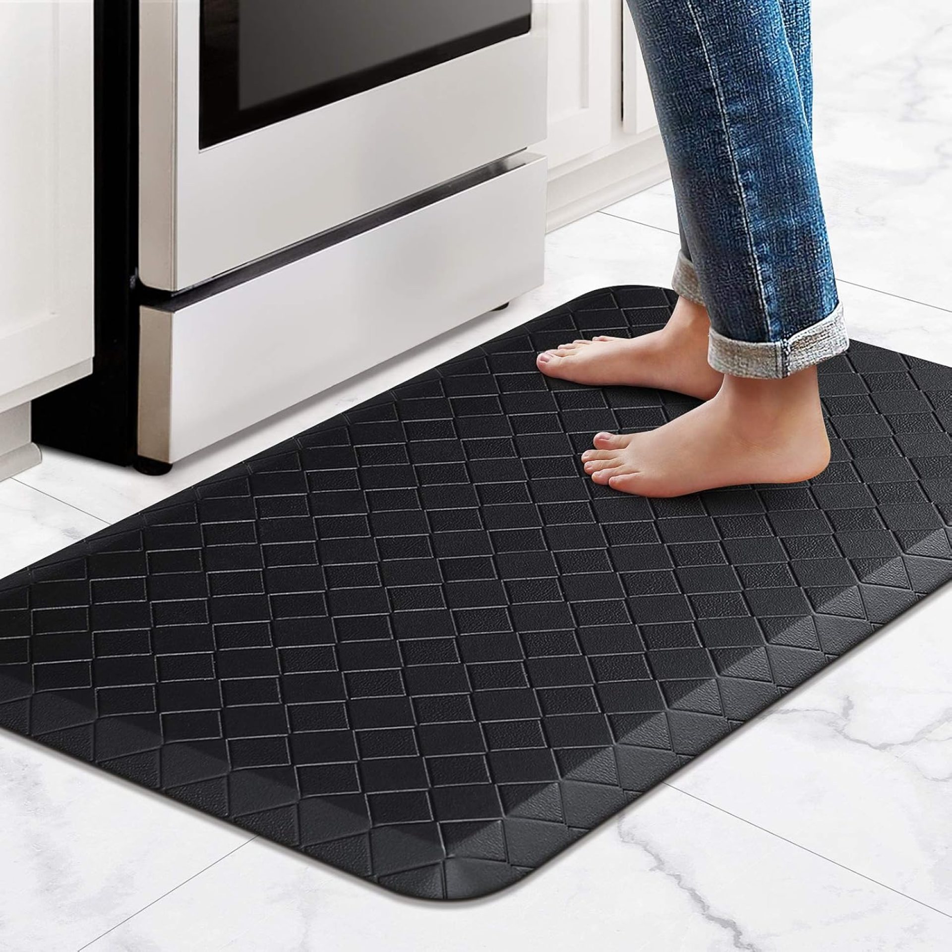 HappyTrends Floor Mat Cushioned Anti-Fatigue ,17.3″x28″,Thick Waterproof Non-Slip Mats and Rugs Heavy Duty Ergonomic Comfort Rug for Kitchen,Floor,Office,Sink,Laundry,Black HappyTrends Floor Mat Cushioned Anti-Fatigue ,17.3″x28″,Thick Waterproof Non-Slip Mats and Rugs Heavy Duty Ergonomic Comfort Rug for Kitchen,Floor,Office,Sink,Laundry,Black