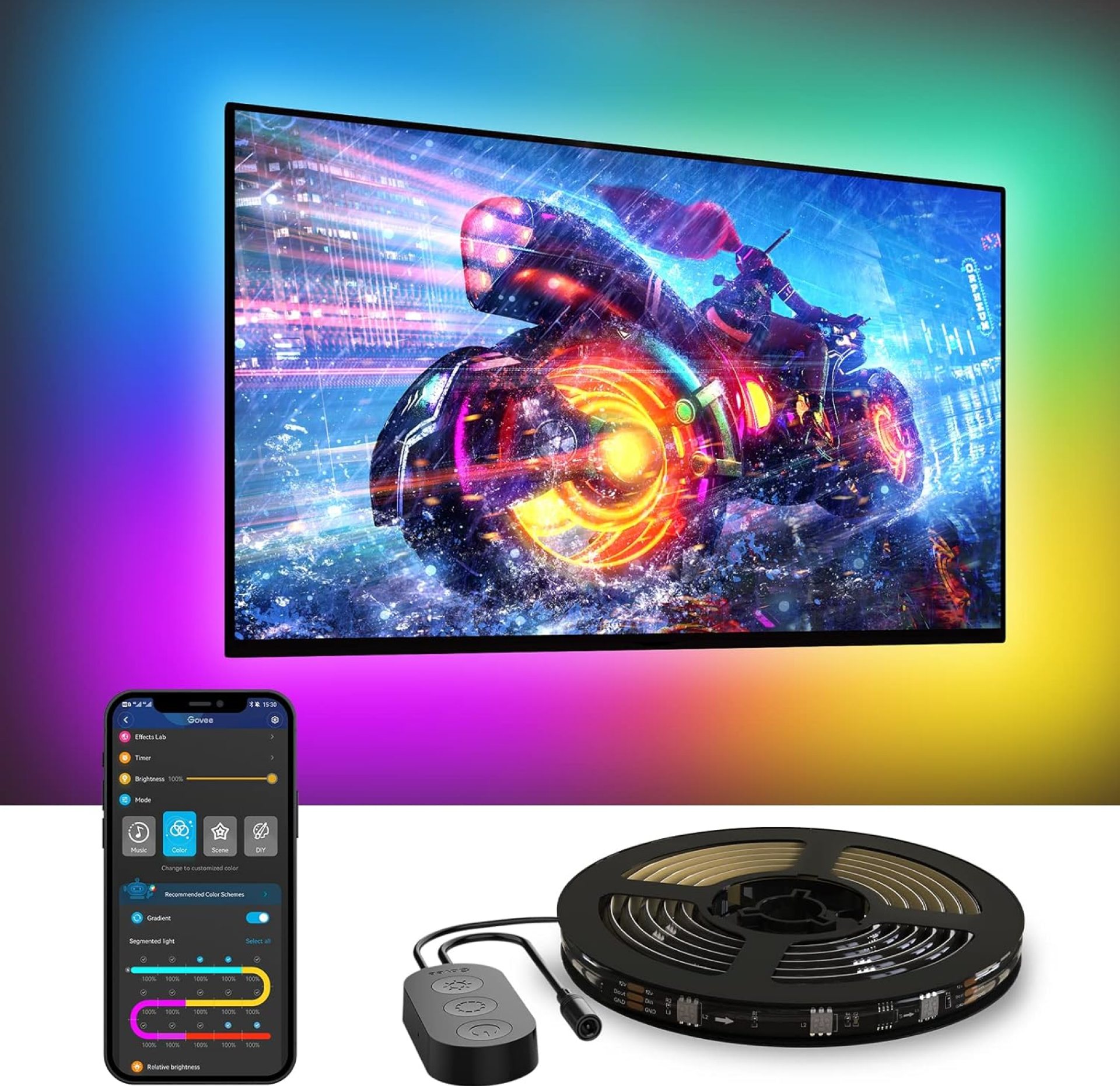 Govee TV LED Backlight, RGBIC Smart LED Strip Lights for 55-65 Inch TVs, Bluetooth and Wi-Fi APP Control, Works with Alexa & Google Assistant, Music Sync, 99+ Scene Modes, Adapter Govee TV LED Backlight, RGBIC Smart LED Strip Lights for 55-65 Inch TVs, Bluetooth and Wi-Fi APP Control, Works with Alexa & Google Assistant, Music Sync, 99+ Scene Modes, Adapter