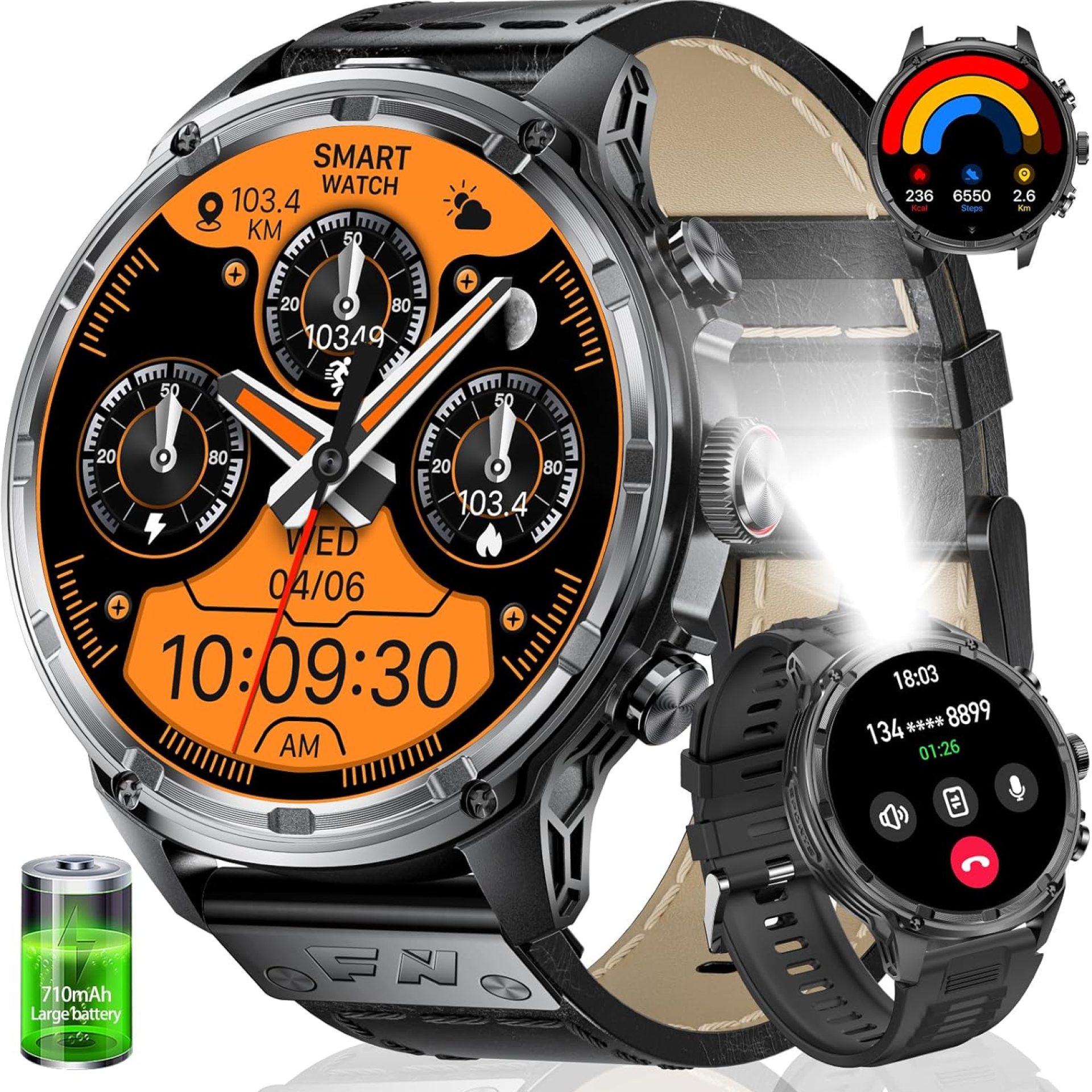Smart Watch for Men(LED Flashlight), 1.85″ Extra Large Smartwatch, 800mAh Extra-Long Battery, IP67 Waterproof Fitness Tracker Watch, 100+ Sports Mode/Heart Rate/Sleep Monitor for Android iOS Smart Watch for Men(LED Flashlight), 1.85″ Extra Large Smartwatch, 800mAh Extra-Long Battery, IP67 Waterproof Fitness Tracker Watch, 100+ Sports Mode/Heart Rate/Sleep Monitor for Android iOS