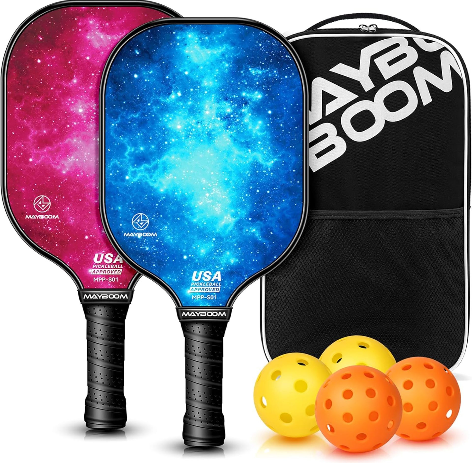 Mayboom Pickleball Paddles Set of 2 or 4, USAPA Approved Pickleball Set with 4 Pickleball Balls and Pickleball Bag, Fiberglass Pickle Ball Rackets 2 Pack for Beginner Mayboom Pickleball Paddles Set of 2 or 4, USAPA Approved Pickleball Set with 4 Pickleball Balls and Pickleball Bag, Fiberglass Pickle Ball Rackets 2 Pack for Beginner