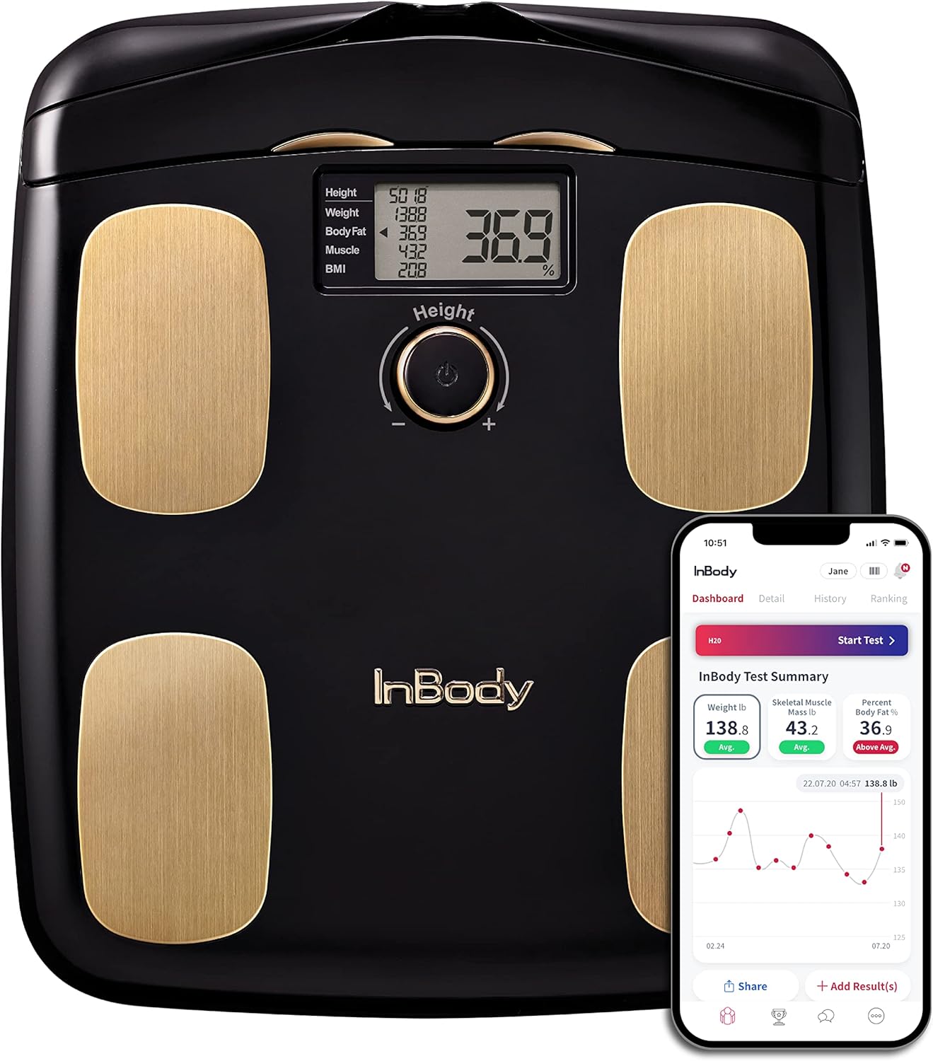 InBody Dial H20 Body Fat Scale – InBody Scale for Body Weight, Fat Percentage and Muscle Mass – Gym Accessory for Men & Women, Body Fat Measurement Device – Bluetooth-Connected, Midnight Black InBody Dial H20 Body Fat Scale – InBody Scale for Body Weight, Fat Percentage and Muscle Mass – Gym Accessory for Men & Women, Body Fat Measurement Device – Bluetooth-Connected, Midnight Black