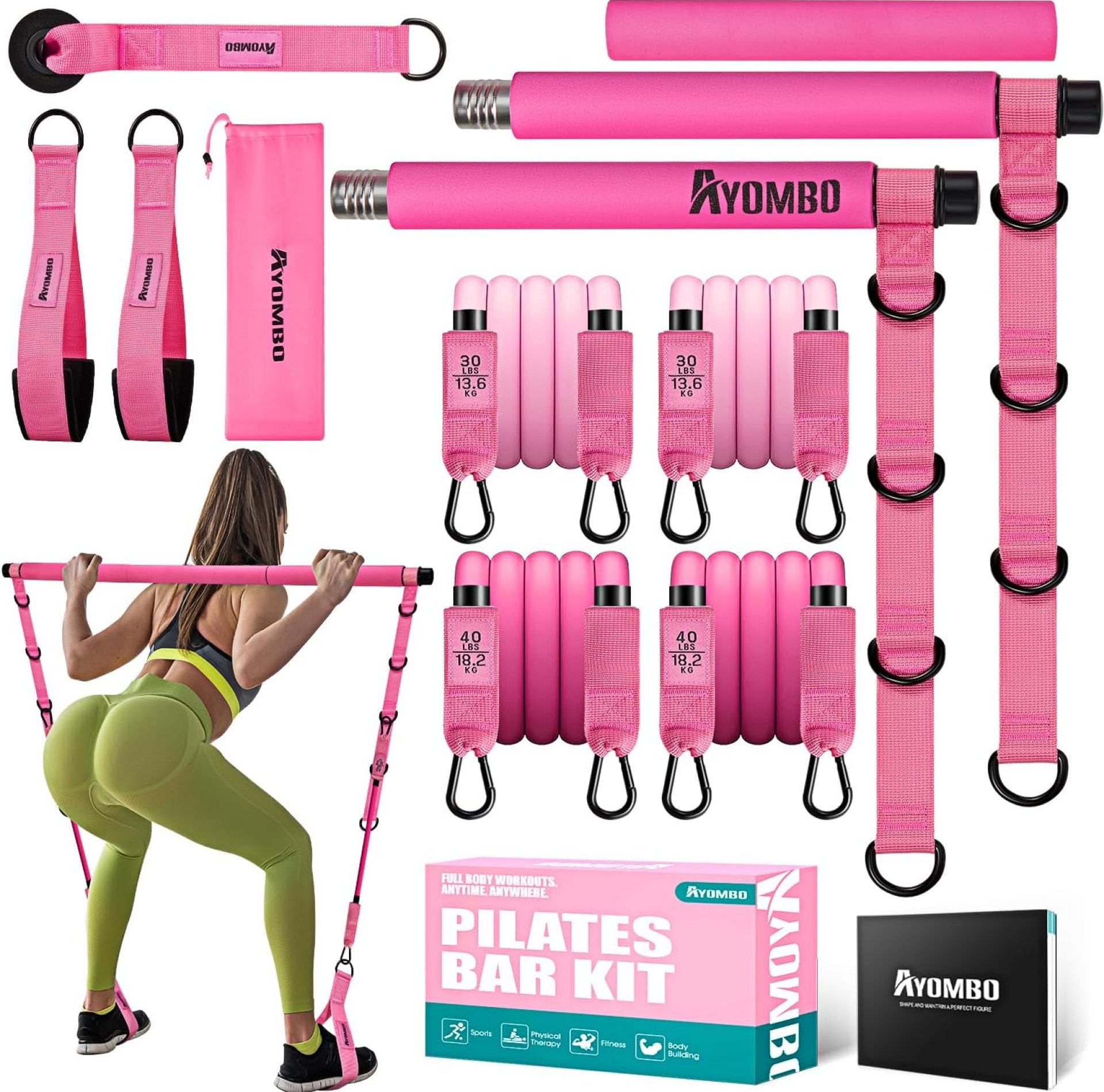 Pilates Bar Kit With Resistance Bands, Workout Equipment for Legs, Hip, Waist, Arm, Squats Exercise Equipment for Home Workouts, Adjustable 3-Section Bar Kit for Women & Men Pilates Bar Kit With Resistance Bands, Workout Equipment for Legs, Hip, Waist, Arm, Squats Exercise Equipment for Home Workouts, Adjustable 3-Section Bar Kit for Women & Men
