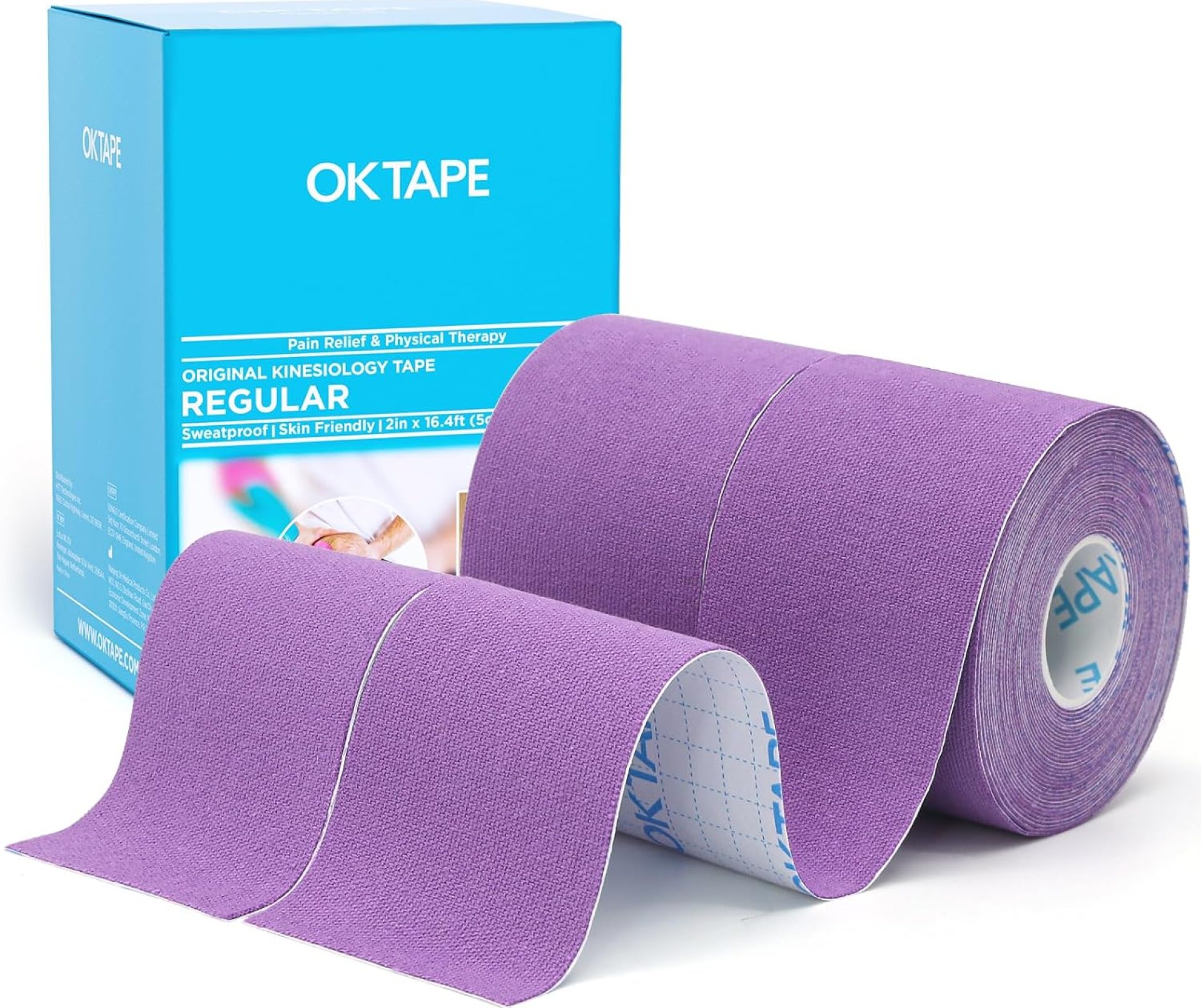 OK TAPE Regular Original Cotton Kinesiology Tape (2 Pack), Elastic Water Resistant Therapeutic Athletic Tape, Latex Free, Injury Recovery, Uncut K Tape 2in×16.4ft – Purple OK TAPE Regular Original Cotton Kinesiology Tape (2 Pack), Elastic Water Resistant Therapeutic Athletic Tape, Latex Free, Injury Recovery, Uncut K Tape 2in×16.4ft – Purple