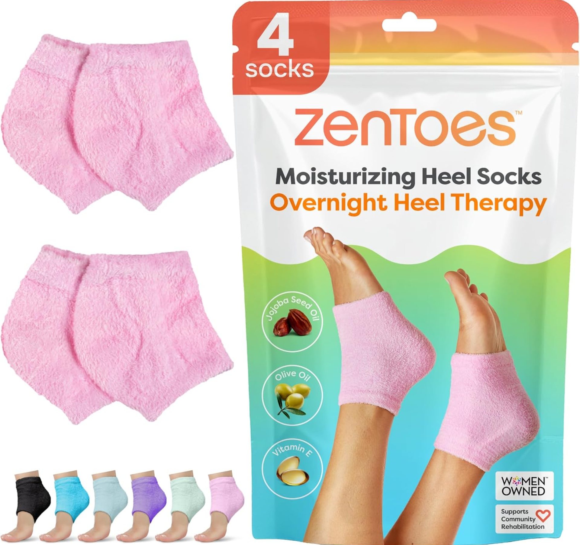 ZenToes Moisturizing Socks for Cracked Heel Treatment – Vitamin E, Olive Oil and Jojoba Oil Infused Heel Socks to Soften and Hydrate (Fuzzy Pink, Regular) ZenToes Moisturizing Socks for Cracked Heel Treatment – Vitamin E, Olive Oil and Jojoba Oil Infused Heel Socks to Soften and Hydrate (Fuzzy Pink, Regular)