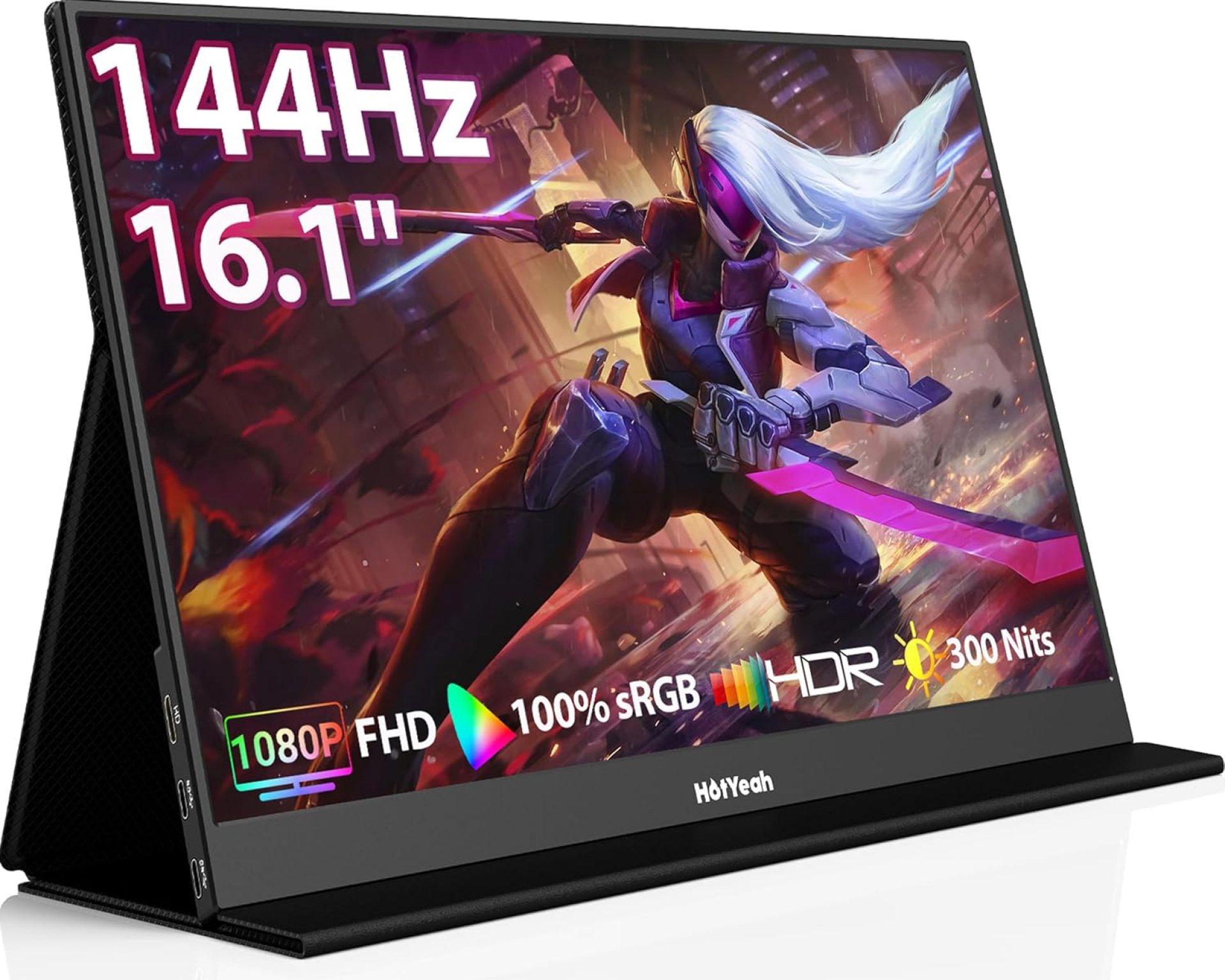 HotYeah 16.1” 144Hz Portable Gaming Monitor, 1080P FHD Portable Monitor USB-C HDMI External Display HDR IPS Travel Screen w/Smart Cover & Speaker, 2nd Screen for Laptop, PC, Mac, Switch, PS5/4, Xbox HotYeah 16.1” 144Hz Portable Gaming Monitor, 1080P FHD Portable Monitor USB-C HDMI External Display HDR IPS Travel Screen w/Smart Cover & Speaker, 2nd Screen for Laptop, PC, Mac, Switch, PS5/4, Xbox