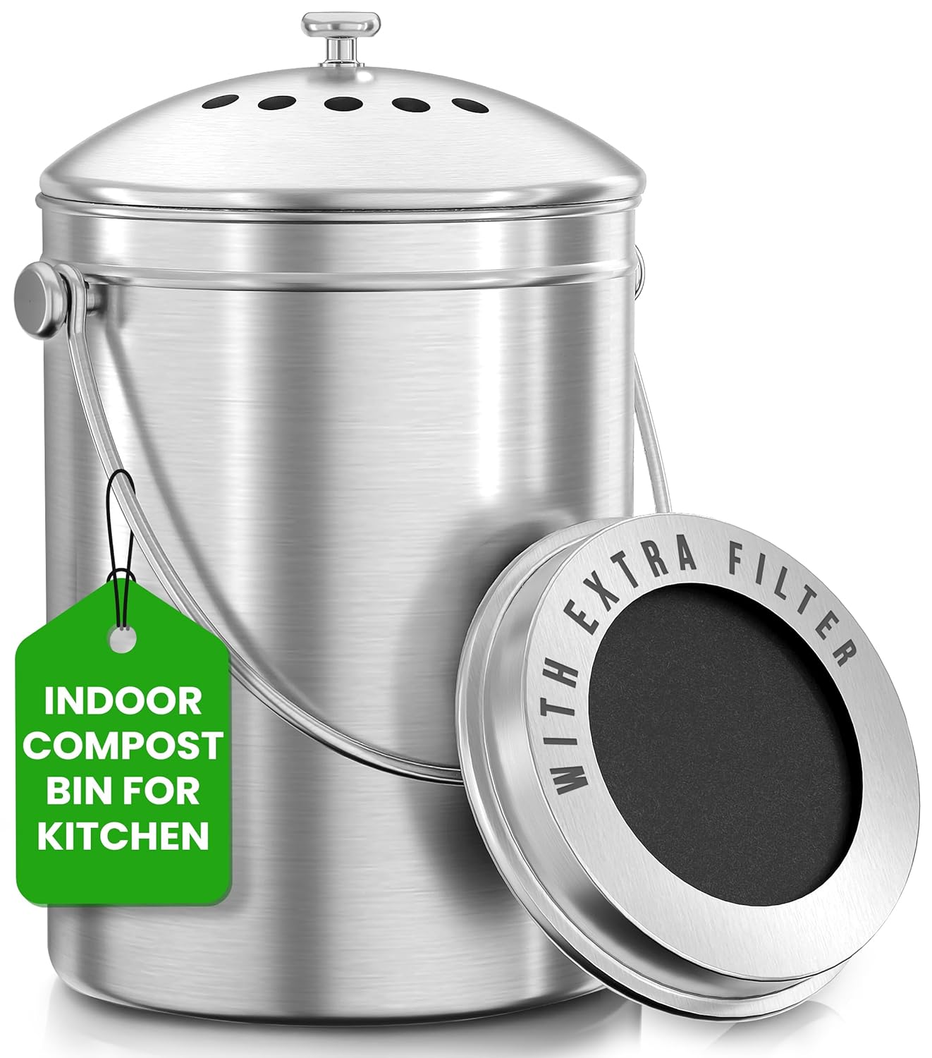 Utopia Kitchen Compost Bin for Kitchen Countertop, 1.3 Gallon Compost Bucket for Kitchen with Lid, Includes 1 Spare Charcoal Filter, Home Essentials – (Silver) Utopia Kitchen Compost Bin for Kitchen Countertop, 1.3 Gallon Compost Bucket for Kitchen with Lid, Includes 1 Spare Charcoal Filter, Home Essentials – (Silver)