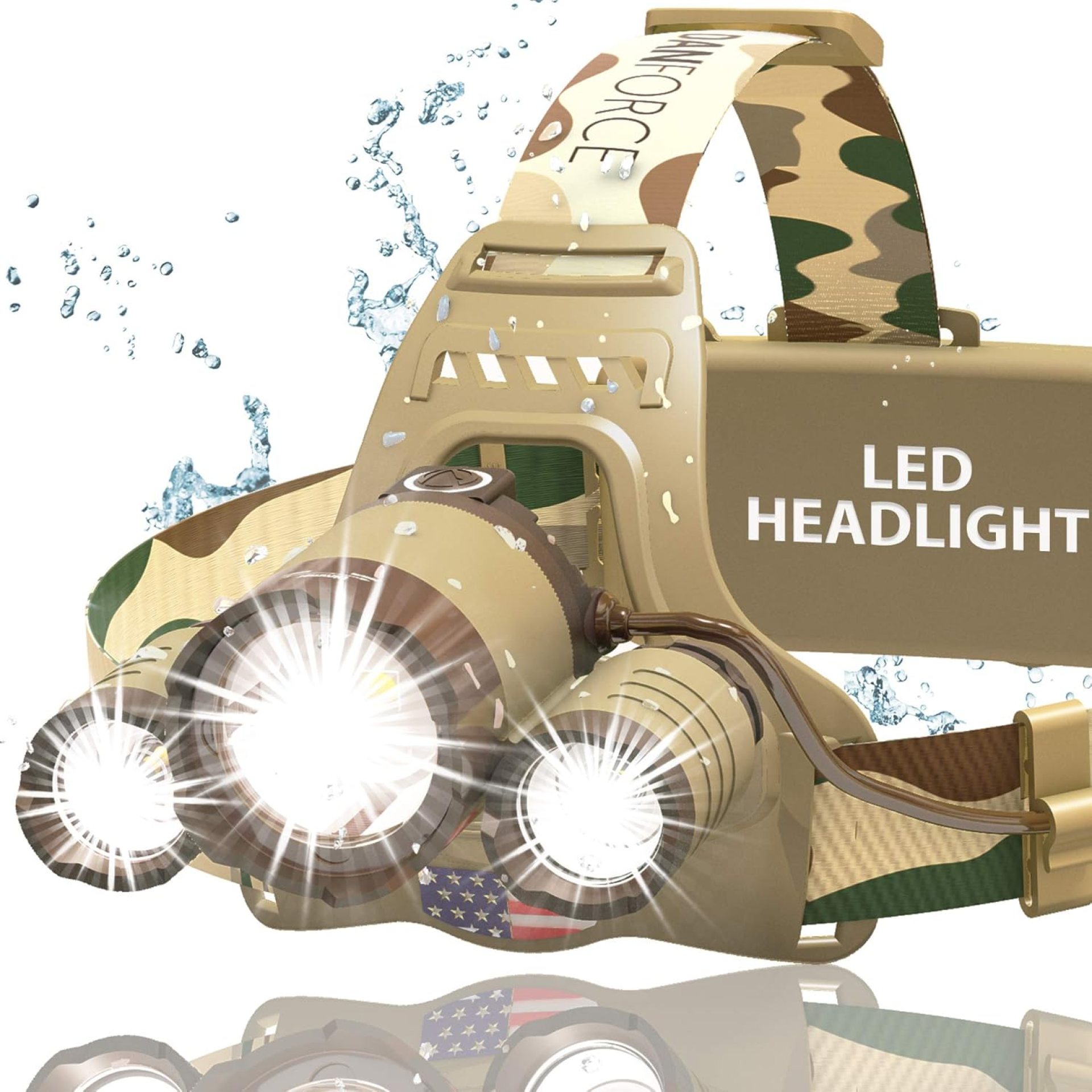 DanForce Camouflaged Headlamp Ultra Bright USB Rechargeable Head lamp. Tactical Head Flashlight Designed Especially for Hunting & Fishing. LED Headlamps CREE 1080 Lumens Headlight with Red Light DanForce Camouflaged Headlamp Ultra Bright USB Rechargeable Head lamp. Tactical Head Flashlight Designed Especially for Hunting & Fishing. LED Headlamps CREE 1080 Lumens Headlight with Red Light