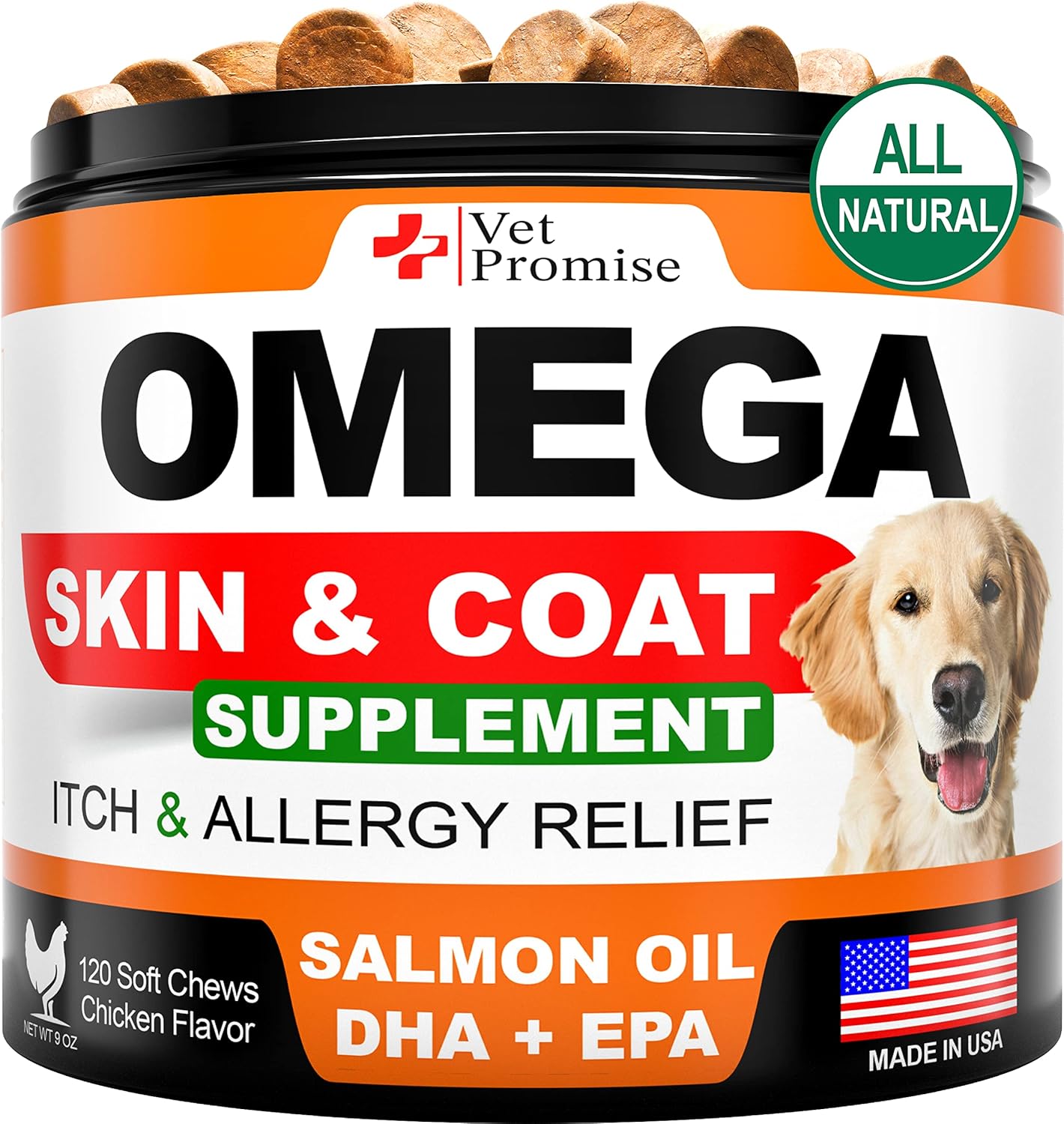 Omega 3 for Dogs – Skin and Coat Supplement – Fish Oil for Dogs Chews – Allergy and Itch Relief – Anti Shedding Supplement – Dry Skin Treatment – Salmon Oil – Made in USA – 120 Soft Treats Omega 3 for Dogs – Skin and Coat Supplement – Fish Oil for Dogs Chews – Allergy and Itch Relief – Anti Shedding Supplement – Dry Skin Treatment – Salmon Oil – Made in USA – 120 Soft Treats