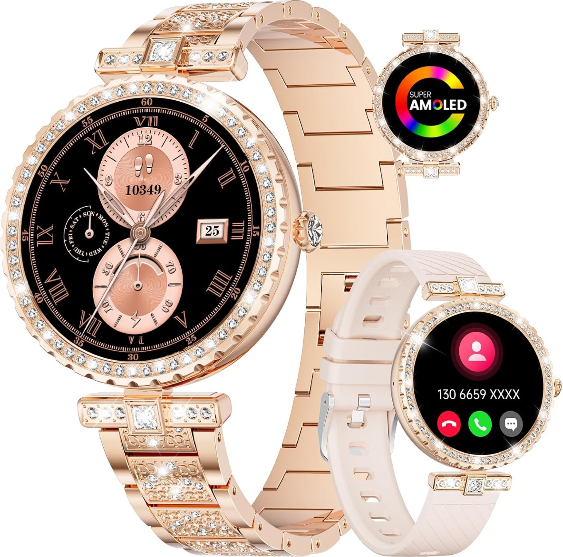 Diamond Smart Watch for Women(Buletooth Call), 1.19″ AMOLED HD Display, 100+ Sports Mode Fitness Tracker Watch, 5ATM Waterproof/Pedometer/Sleep Smartwatch Women, iOS Android Smart Watches Diamond Smart Watch for Women(Buletooth Call), 1.19″ AMOLED HD Display, 100+ Sports Mode Fitness Tracker Watch, 5ATM Waterproof/Pedometer/Sleep Smartwatch Women, iOS Android Smart Watches