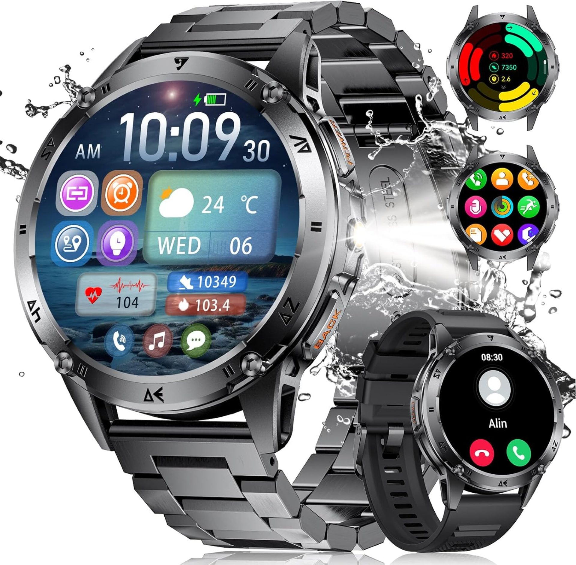 Military Smart Watches for Men ,530mAh Large Battery,1.43″AMOLED Heart Rate/SpO2/Sleep Monitor 5ATM Waterproof Smartwatch for Android iOS (Answer/Make Calls),Fitness Tracker with LED Flashlight Military Smart Watches for Men ,530mAh Large Battery,1.43″AMOLED Heart Rate/SpO2/Sleep Monitor 5ATM Waterproof Smartwatch for Android iOS (Answer/Make Calls),Fitness Tracker with LED Flashlight