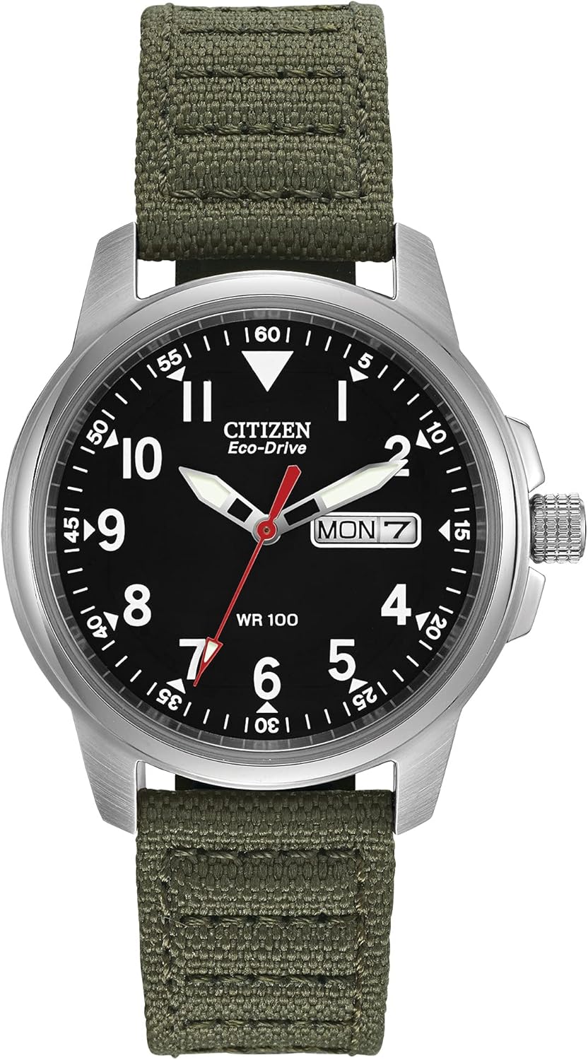 Citizen Men’s Eco-Drive Weekender Garrison Field Watch in Stainless Steel with Olive Nylon Strap, Black Dial (Model: BM8180-03E) Citizen Men’s Eco-Drive Weekender Garrison Field Watch in Stainless Steel with Olive Nylon Strap, Black Dial (Model: BM8180-03E)