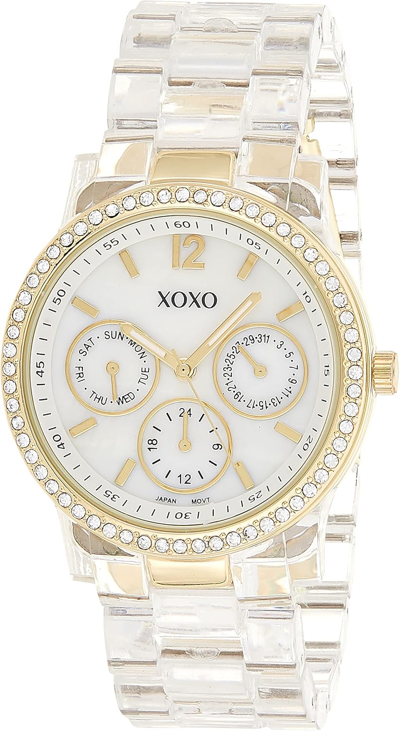 Accutime XOXO Women’s XO5527 Clear Bracelet with Rhinestones on Gold Case Watch Accutime XOXO Women’s XO5527 Clear Bracelet with Rhinestones on Gold Case Watch