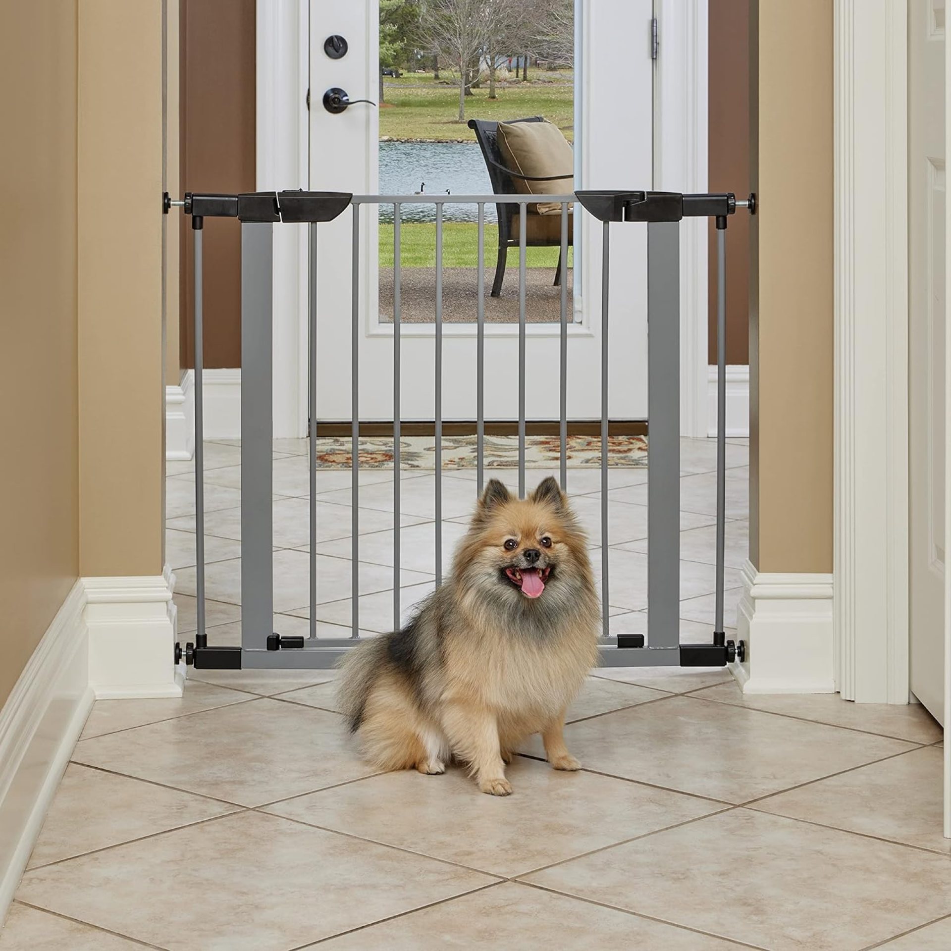 Brand New World New World Brand Pet Products Steel Dog Gate, Pressure Mounted Pet Gate Protects Walls & Doorways, No Tool Installation, Dog Gate Measures 29H x 29.5-38W Inches, Light Gray Brand New World New World Brand Pet Products Steel Dog Gate, Pressure Mounted Pet Gate Protects Walls & Doorways, No Tool Installation, Dog Gate Measures 29H x 29.5-38W Inches, Light Gray