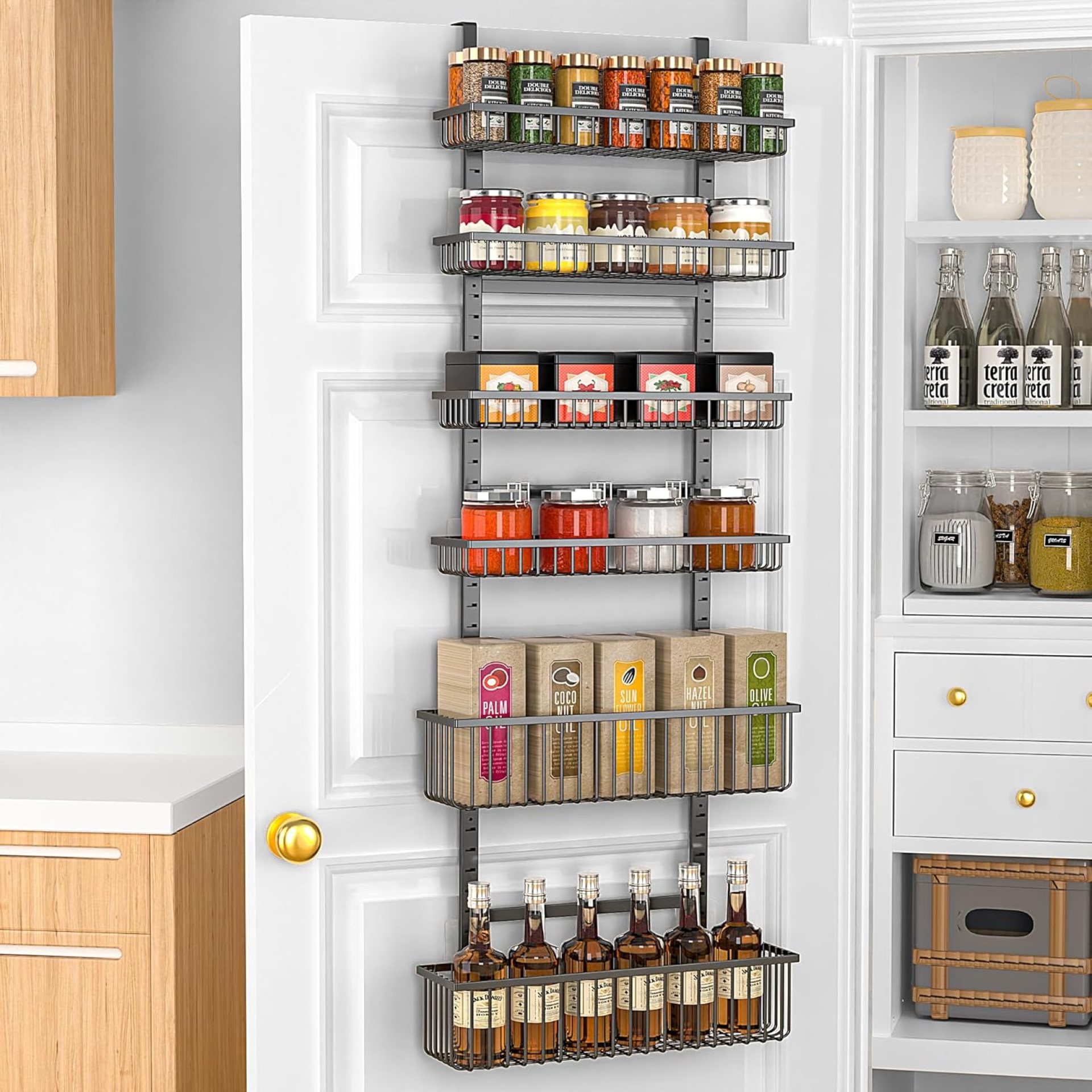 Moforoco 6-Tier Over The Door Pantry Organizer, Pantry Organization and Storage, Black Hanging Basket Wall Spice Rack Seasoning Shelves, Home & Kitchen Laundry Room Bathroom Essentials accessories Moforoco 6-Tier Over The Door Pantry Organizer, Pantry Organization and Storage, Black Hanging Basket Wall Spice Rack Seasoning Shelves, Home & Kitchen Laundry Room Bathroom Essentials accessories