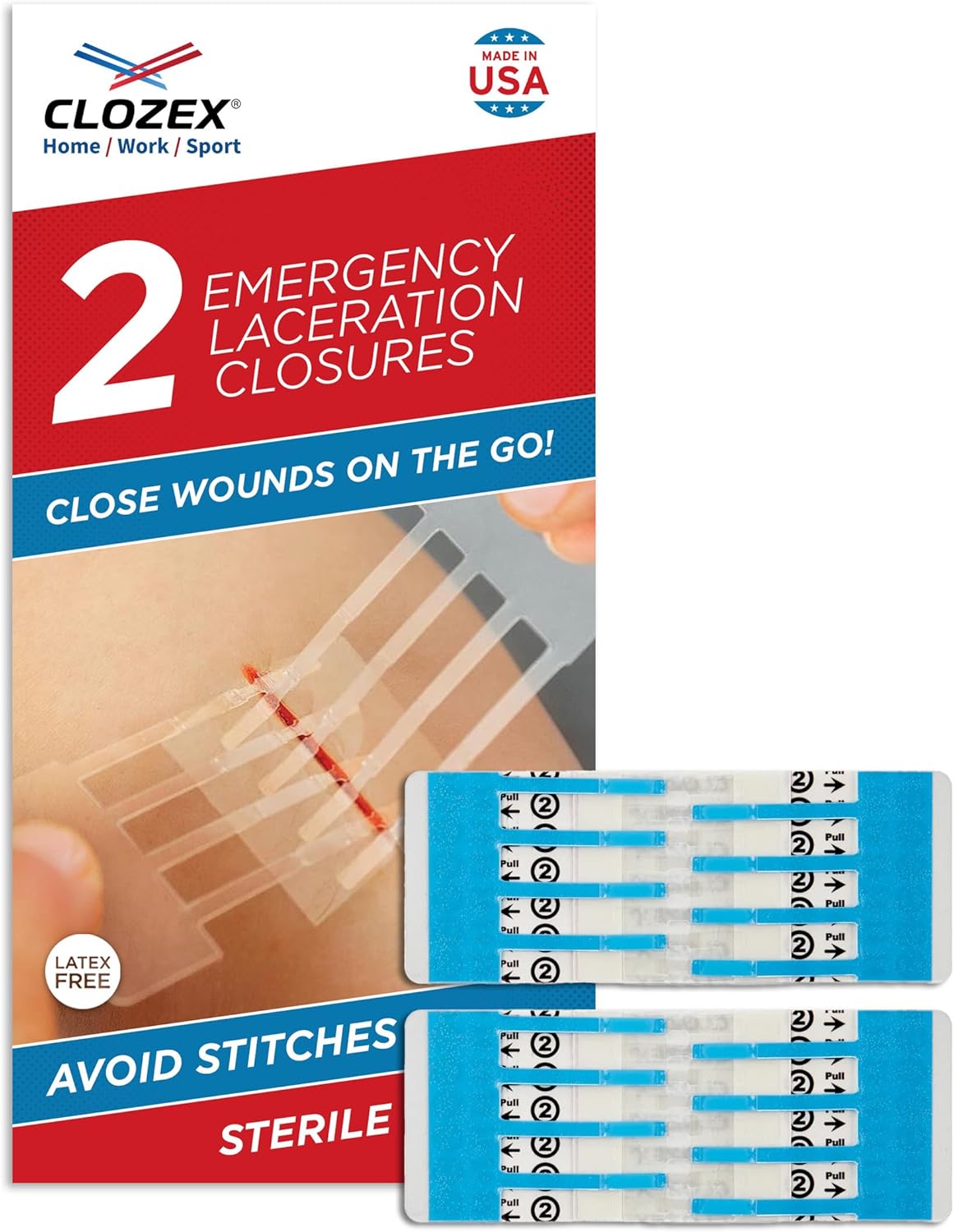 Clozex Emergency Laceration Closure Only- Close Wounds Without Stitches with This Surgical-Grade Skin Device. Available in 3 Variations for Wounds up to 1.0” or 3.5”. Life Happens, Be Ready! Clozex Emergency Laceration Closure Only- Close Wounds Without Stitches with This Surgical-Grade Skin Device. Available in 3 Variations for Wounds up to 1.0” or 3.5”. Life Happens, Be Ready!