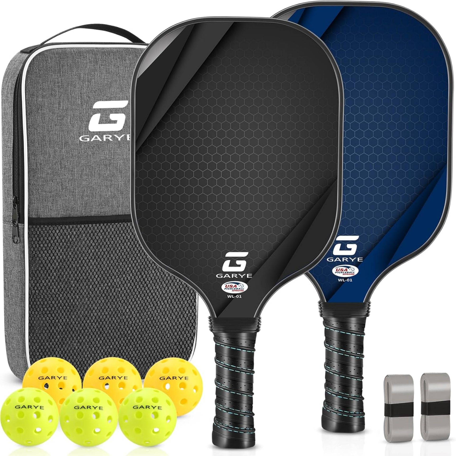 GARYE Pickleball Paddles Set, Carbon Fiber Pickle Ball Paddle, USAPA Approved Lightweight Rackets for Adults and Teenagers, Includes 6 Balls, 1 Bag, and 4 Grip Tapes. GARYE Pickleball Paddles Set, Carbon Fiber Pickle Ball Paddle, USAPA Approved Lightweight Rackets for Adults and Teenagers, Includes 6 Balls, 1 Bag, and 4 Grip Tapes.