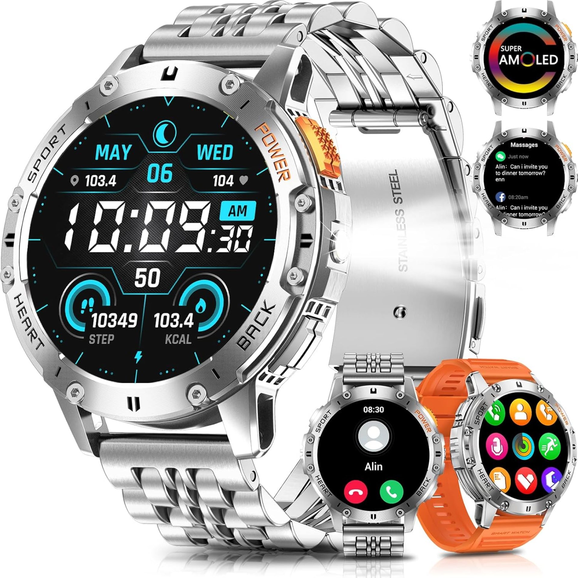 Military Smart Watches for Men with Bluetooth Call, 1.43″ AMOLED Waterproof Smartwatch with Flashlight, 111 Sport Modes, 530mAh Heart Rate/SpO2/Sleep Monitor Fitness Tracker for Android iOS Military Smart Watches for Men with Bluetooth Call, 1.43″ AMOLED Waterproof Smartwatch with Flashlight, 111 Sport Modes, 530mAh Heart Rate/SpO2/Sleep Monitor Fitness Tracker for Android iOS