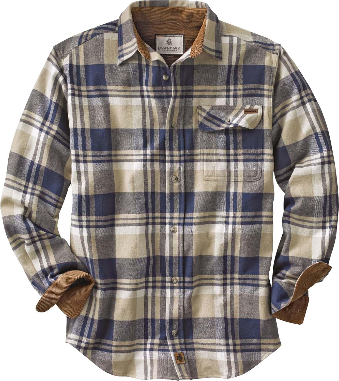Legendary Whitetails Men’s Buck Camp Flannel, Long Sleeve Plaid Button Down Casual Shirt, Corduroy Cuffs Legendary Whitetails Men’s Buck Camp Flannel, Long Sleeve Plaid Button Down Casual Shirt, Corduroy Cuffs
