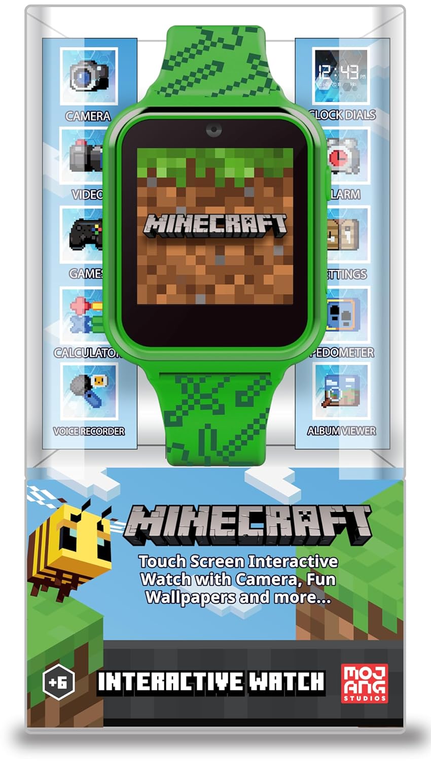 Minecraft Kids Smart Watch – Touchscreen Interactive Watch with 10 Customizable Clock Faces, Built-in Camera, Video Recorder, Alarm, Calculator, Games & Pedometer – Fits Wrists 5.5″ to 8″ Minecraft Kids Smart Watch – Touchscreen Interactive Watch with 10 Customizable Clock Faces, Built-in Camera, Video Recorder, Alarm, Calculator, Games & Pedometer – Fits Wrists 5.5″ to 8″