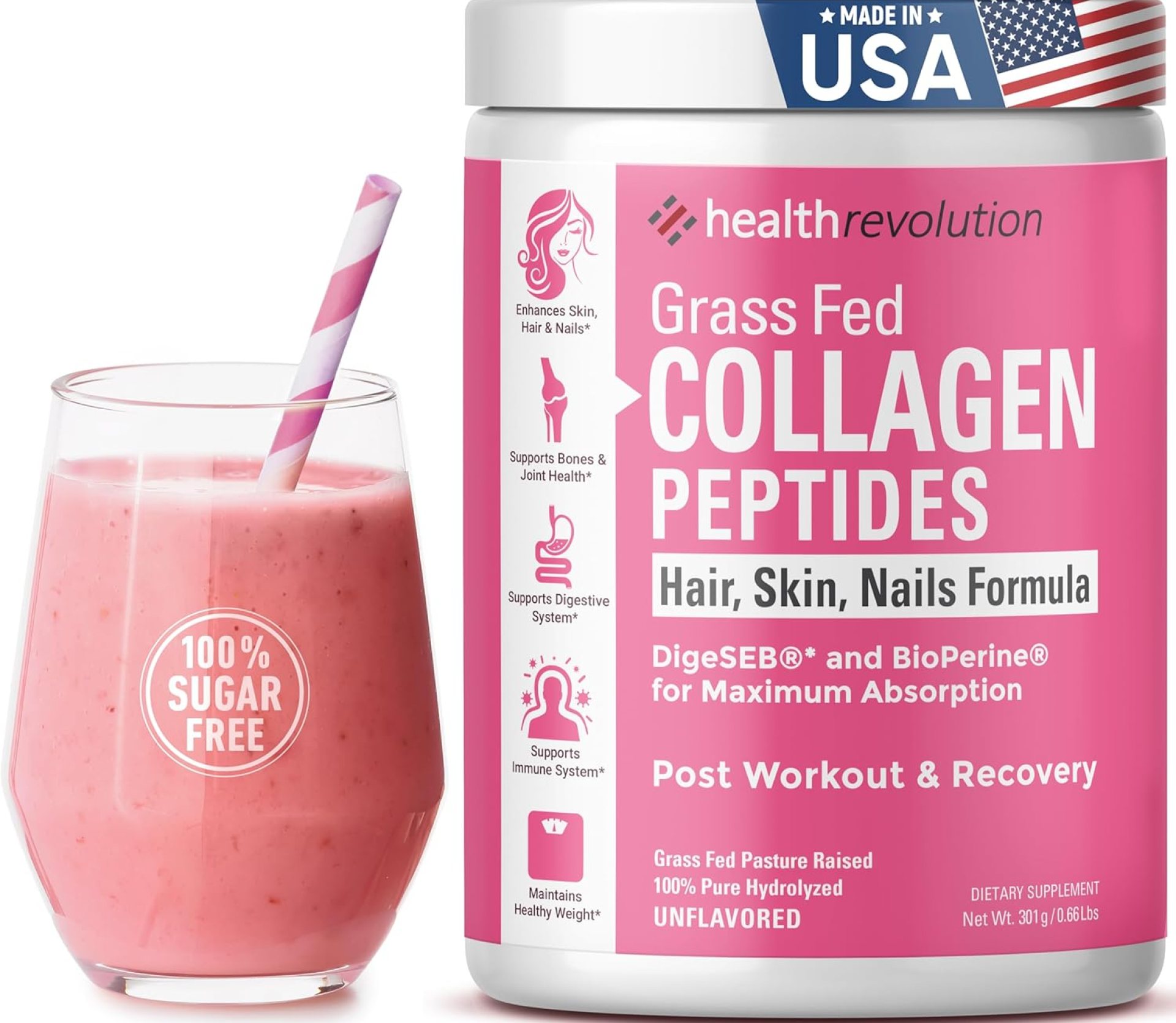 Hydrolyzed Collagen Peptides Powder – Skin, Hair, Nails & Joint Support, Grass-Fed Collagen Enhanced with Probiotics, Digestive Enzymes, Types I & III – Non-GMO, Gluten-Free, Unflavored, 35 Servings Hydrolyzed Collagen Peptides Powder – Skin, Hair, Nails & Joint Support, Grass-Fed Collagen Enhanced with Probiotics, Digestive Enzymes, Types I & III – Non-GMO, Gluten-Free, Unflavored, 35 Servings