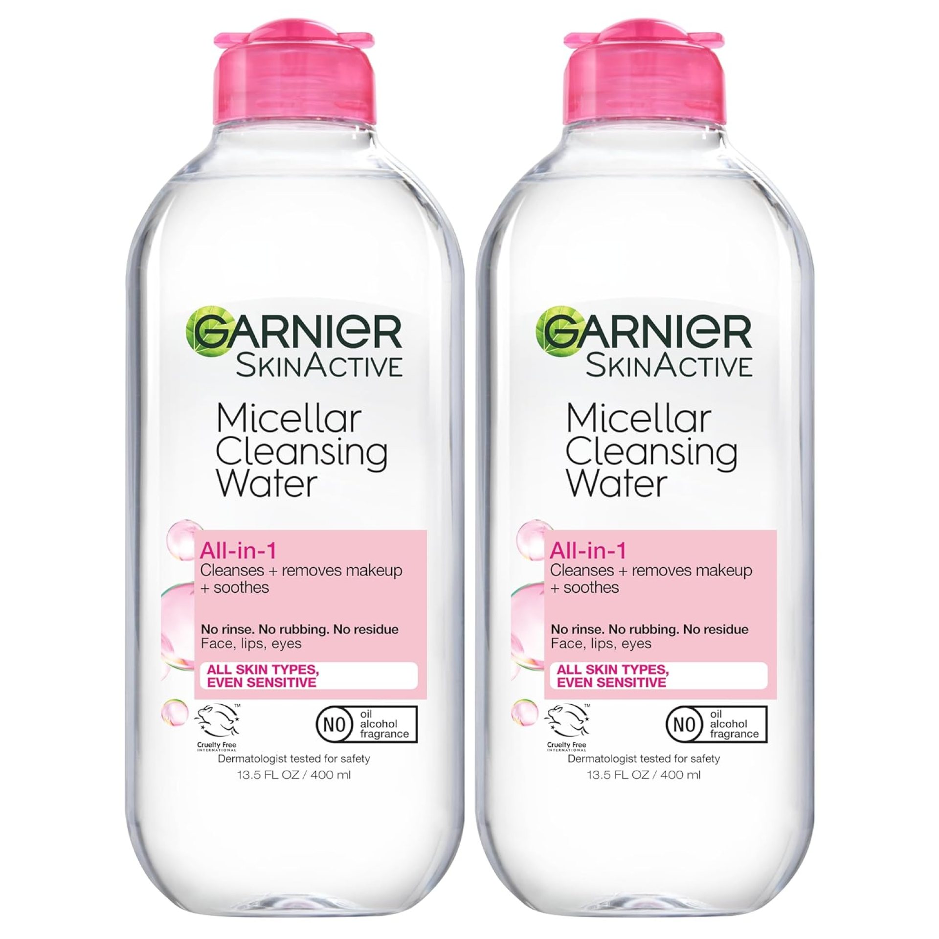 Garnier Micellar Water, Hydrating Facial Cleanser & Makeup Remover, Suitable for Sensitive Skin, Vegan, Cruelty Free, 13.5 Fl Oz (400mL), 2 Count Garnier Micellar Water, Hydrating Facial Cleanser & Makeup Remover, Suitable for Sensitive Skin, Vegan, Cruelty Free, 13.5 Fl Oz (400mL), 2 Count