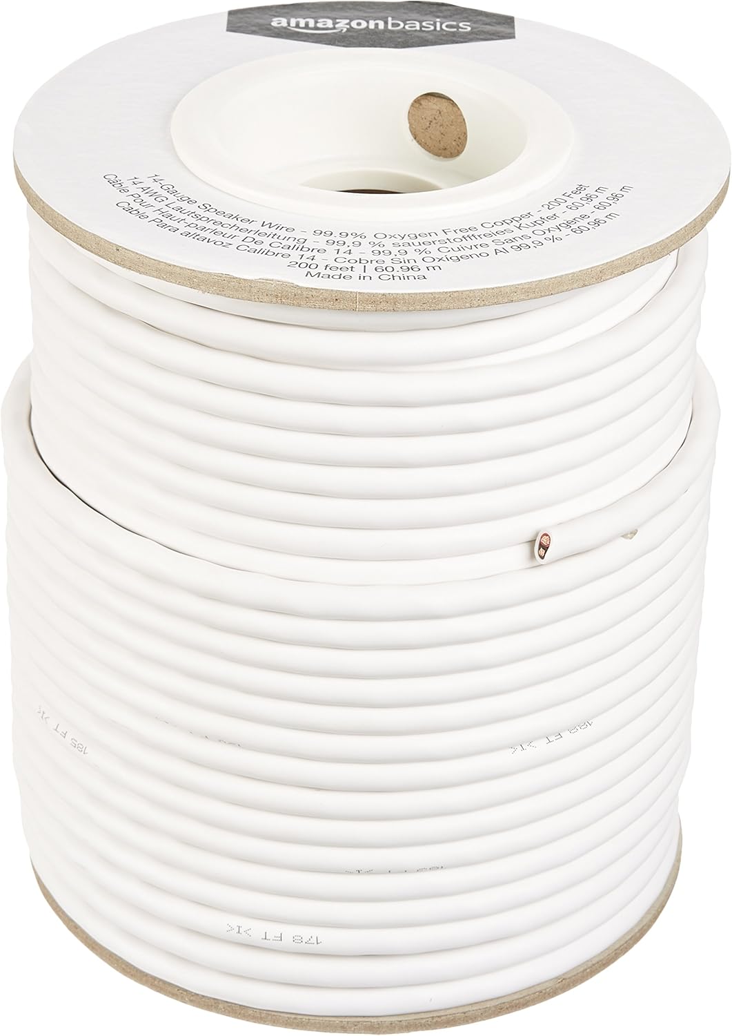 Amazon Basics 14-Gauge Audio Speaker Wire Cable – 99.9% Oxygen-Free Copper, 200-foot, White Amazon Basics 14-Gauge Audio Speaker Wire Cable – 99.9% Oxygen-Free Copper, 200-foot, White