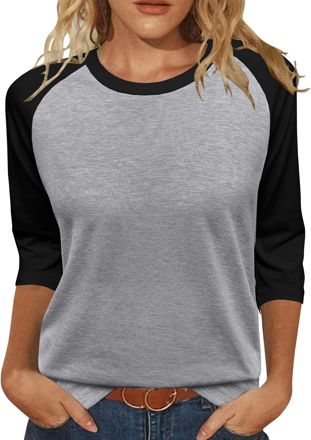 Heymiss Womens Tops 3/4 Sleeve Shirts Round Neck Loose Casual Tshirts Color Block Summer Tees Heymiss Womens Tops 3/4 Sleeve Shirts Round Neck Loose Casual Tshirts Color Block Summer Tees