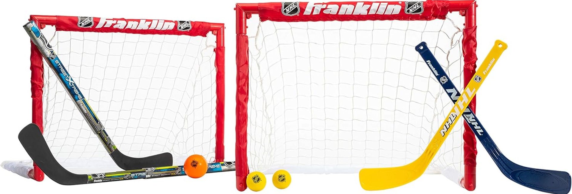 Franklin Sports – NHL Kids Folding Hockey Goals Set – (2) Street Hockey & Knee Hockey Goals – (2) Adjustable Youth Hockey Sticks, (2) Knee Hockey Sticks, (2) Mini Hockey Balls + (1) Street Hockey Ball Franklin Sports – NHL Kids Folding Hockey Goals Set – (2) Street Hockey & Knee Hockey Goals – (2) Adjustable Youth Hockey Sticks, (2) Knee Hockey Sticks, (2) Mini Hockey Balls + (1) Street Hockey Ball