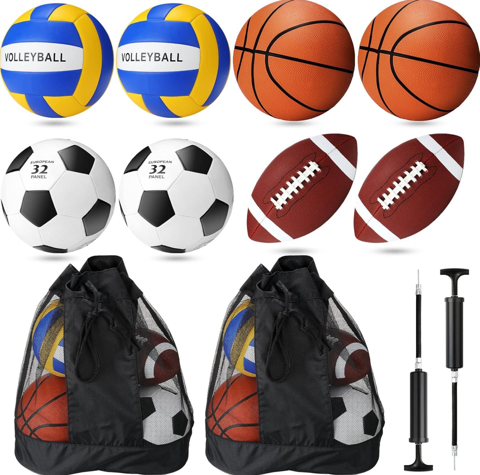 8 Pcs Sports Balls Set Include Football Basketball Soccer Volleyball with 2 Sport Equipment Bags 2 Pumps for Kids Teens Adult Athletic Outdoor Playground Gifts 8 Pcs Sports Balls Set Include Football Basketball Soccer Volleyball with 2 Sport Equipment Bags 2 Pumps for Kids Teens Adult Athletic Outdoor Playground Gifts