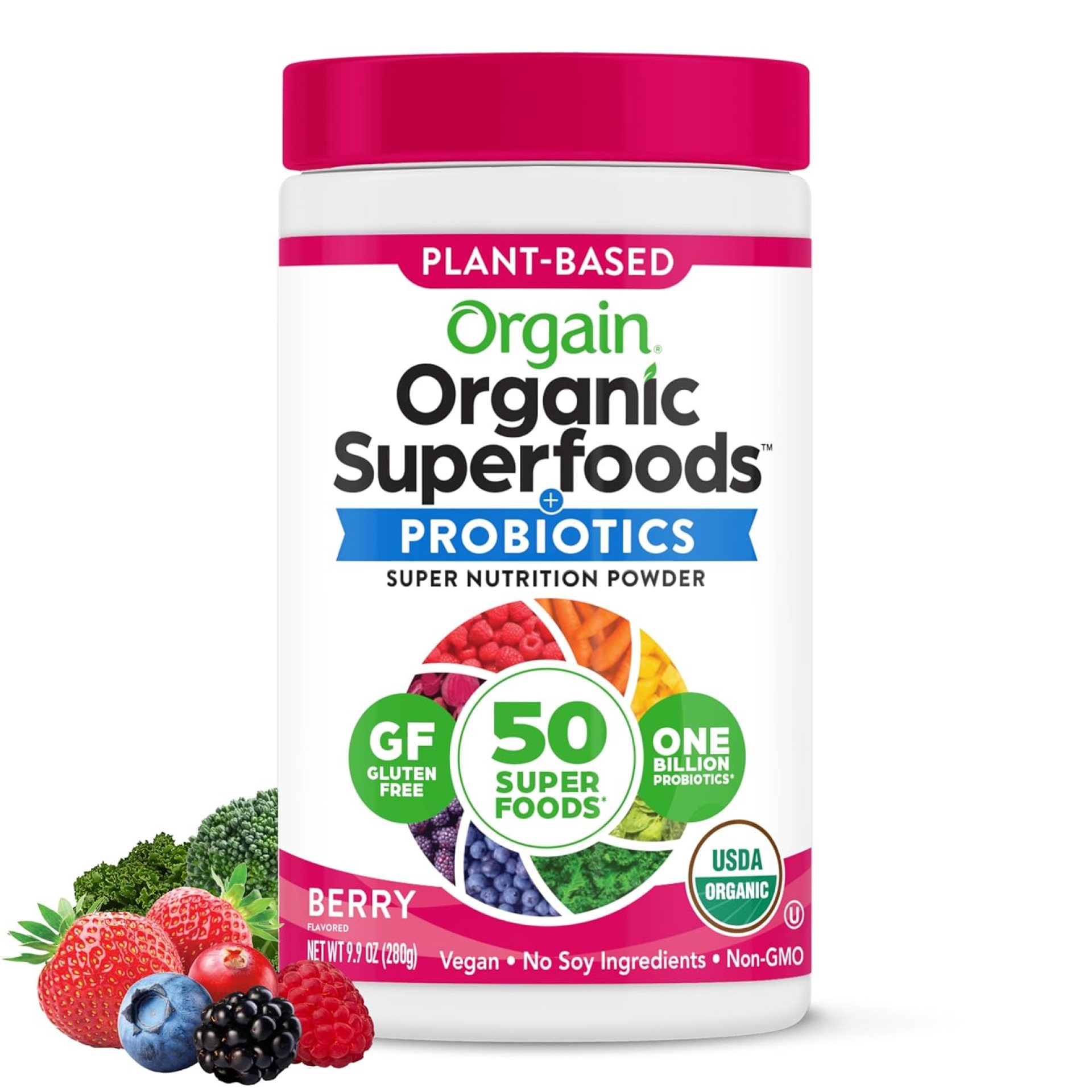 Orgain Organic Greens Powder + 50 Superfoods, Berry – 1 Billion Probiotics for Digestive Health, Antioxidants, Vegan, Plant-Based, Gluten-Free, Non-GMO, Green Juice & Smoothie Drink Mix – 0.62lb Orgain Organic Greens Powder + 50 Superfoods, Berry – 1 Billion Probiotics for Digestive Health, Antioxidants, Vegan, Plant-Based, Gluten-Free, Non-GMO, Green Juice & Smoothie Drink Mix – 0.62lb