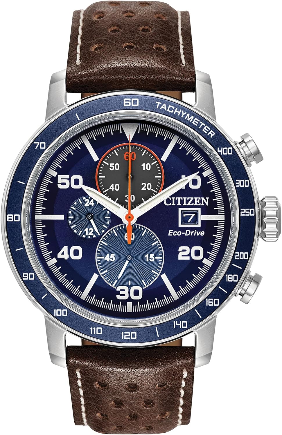 Citizen Men’s Eco-Drive Weekender Brycen Chronograph Watch in Stainless Steel, Brown Leather strap, Blue Dial (Model: CA0648-09L) Citizen Men’s Eco-Drive Weekender Brycen Chronograph Watch in Stainless Steel, Brown Leather strap, Blue Dial (Model: CA0648-09L)