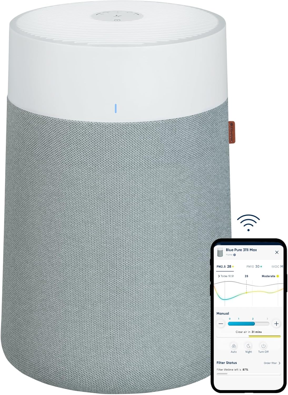 BLUEAIR Air Purifiers for Medium Rooms, Bedroom, Kitchen, Cleans 1,858 sqft in one hour, HEPASilent Smart Air Cleaner for Home, Pets, Allergies, Virus , Dust, Mold, Smoke – Blue Pure 311i Max BLUEAIR Air Purifiers for Medium Rooms, Bedroom, Kitchen, Cleans 1,858 sqft in one hour, HEPASilent Smart Air Cleaner for Home, Pets, Allergies, Virus , Dust, Mold, Smoke – Blue Pure 311i Max