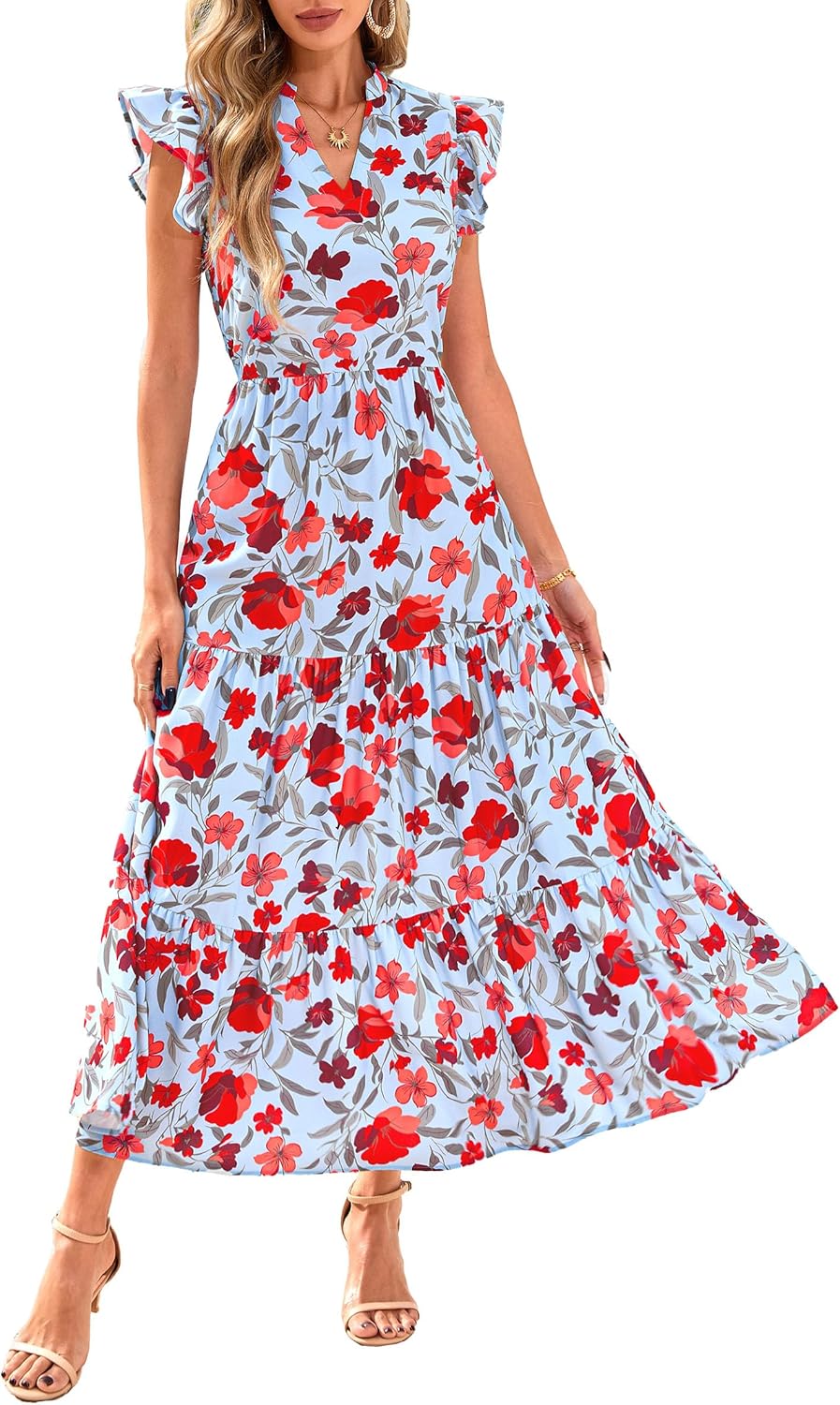 PRETTYGARDEN Women’s 2025 Summer Floral Midi Dress Cap Sleeve V Neck Ruffle Long Flowy Boho Casual Beach Vacation Dresses PRETTYGARDEN Women’s 2025 Summer Floral Midi Dress Cap Sleeve V Neck Ruffle Long Flowy Boho Casual Beach Vacation Dresses