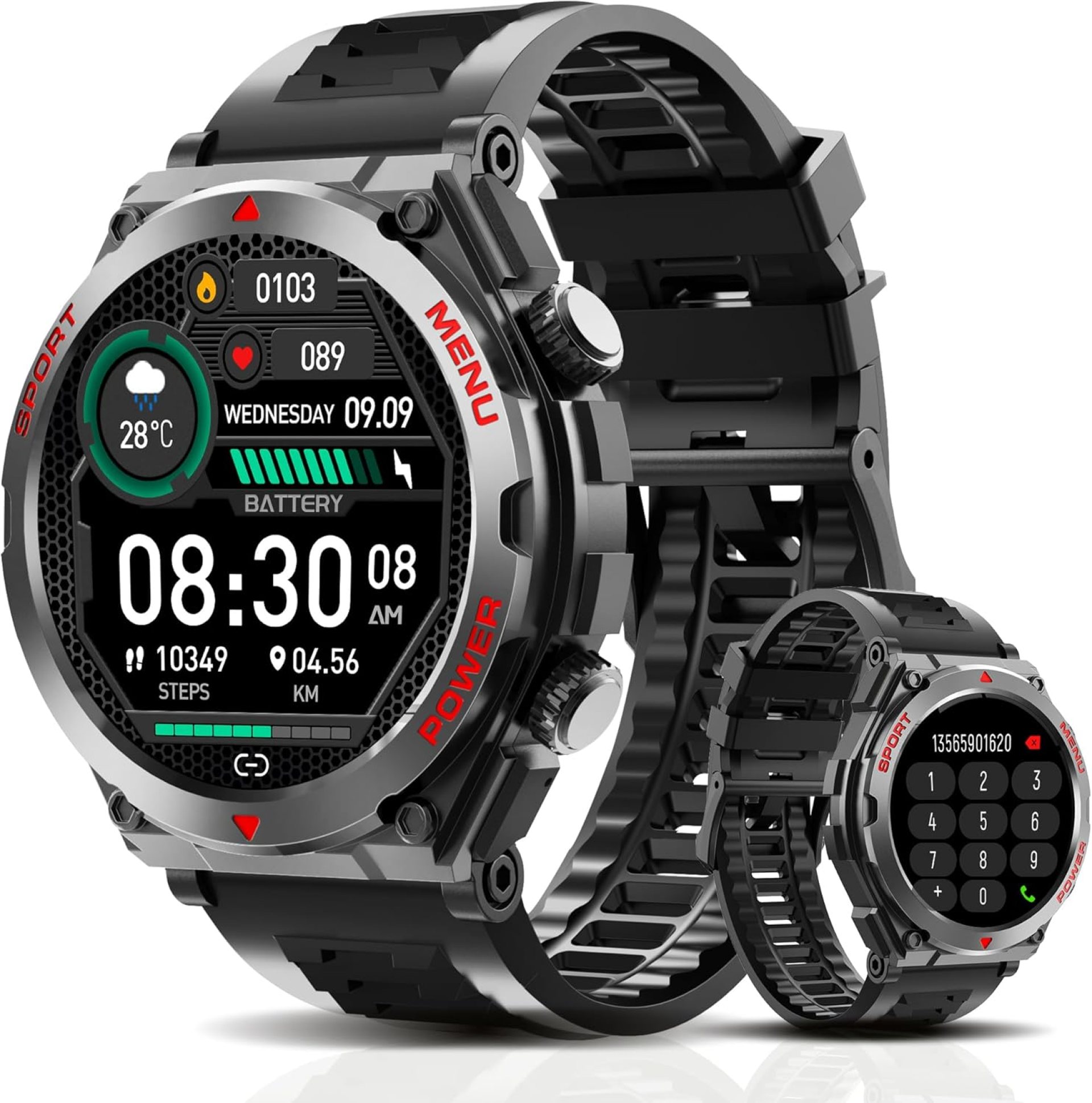 Military Smart Watch, 1.52-Inch Touch Screen Tactical Smartwatch with Text and Call, Heart Rate, Blood Oxygen, and Activity Trackers – Compatible with iPhone and Android, for Men and Women(Black) Military Smart Watch, 1.52-Inch Touch Screen Tactical Smartwatch with Text and Call, Heart Rate, Blood Oxygen, and Activity Trackers – Compatible with iPhone and Android, for Men and Women(Black)