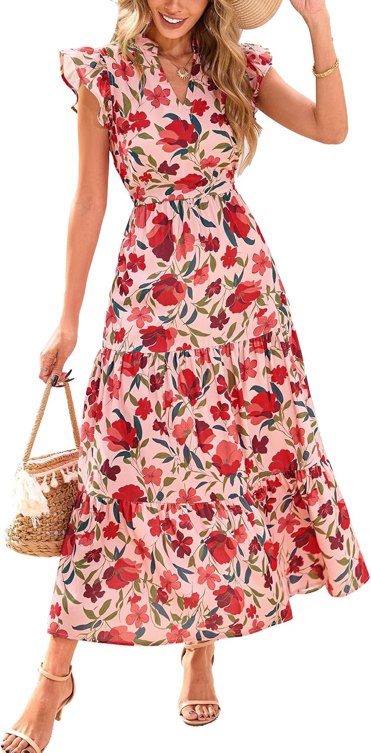 PRETTYGARDEN Women’s 2025 Summer Floral Midi Dress Cap Sleeve V Neck Ruffle Long Flowy Boho Casual Beach Vacation Dresses PRETTYGARDEN Women’s 2025 Summer Floral Midi Dress Cap Sleeve V Neck Ruffle Long Flowy Boho Casual Beach Vacation Dresses