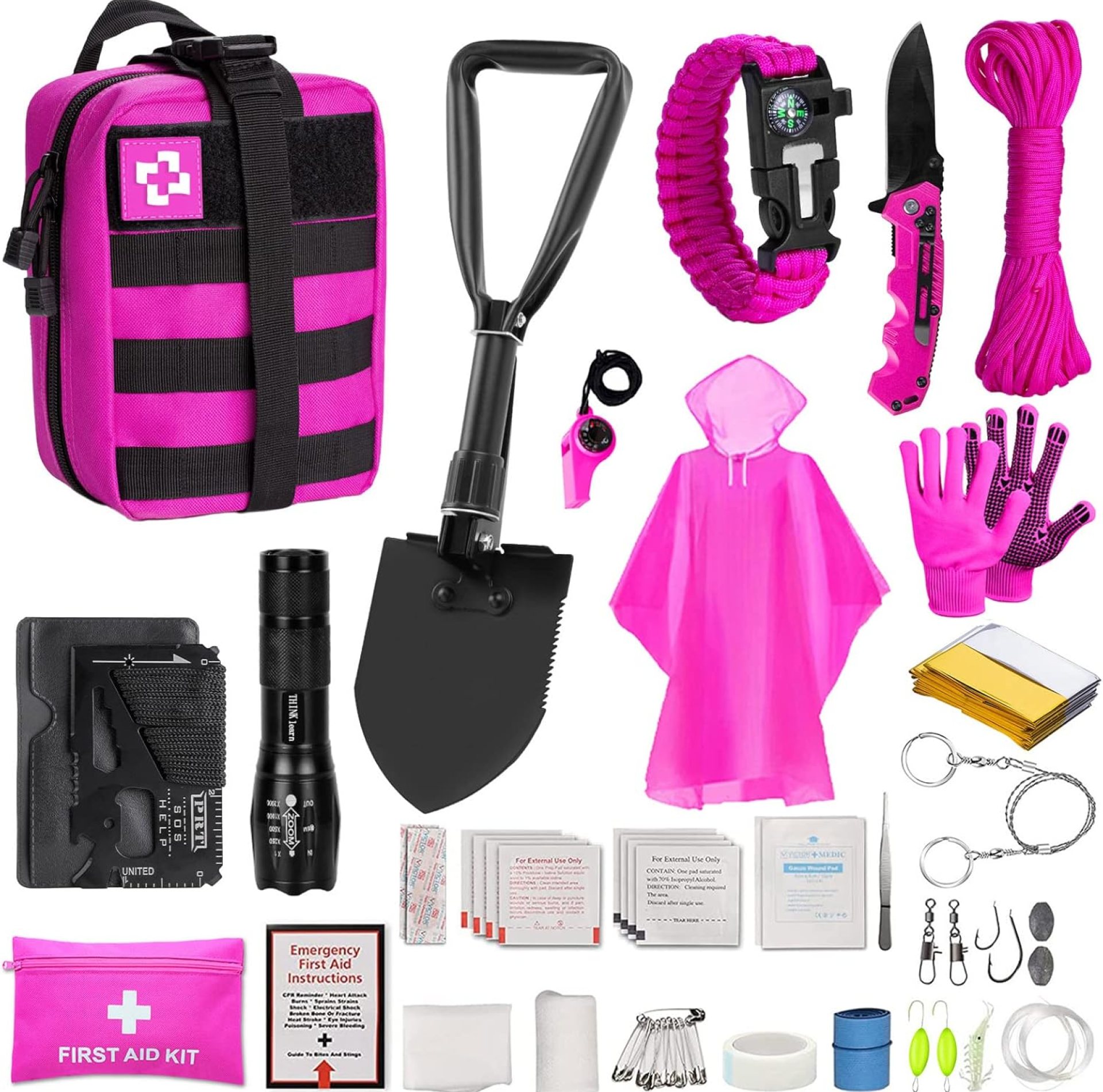 Pink Survival Kits with First Aid Kit, Hiking Camping Gear and Equipment for Women, Professional Bug Out Bag Survival Set with Molle Pouch, Outdoor Gift for Women Pink Survival Kits with First Aid Kit, Hiking Camping Gear and Equipment for Women, Professional Bug Out Bag Survival Set with Molle Pouch, Outdoor Gift for Women