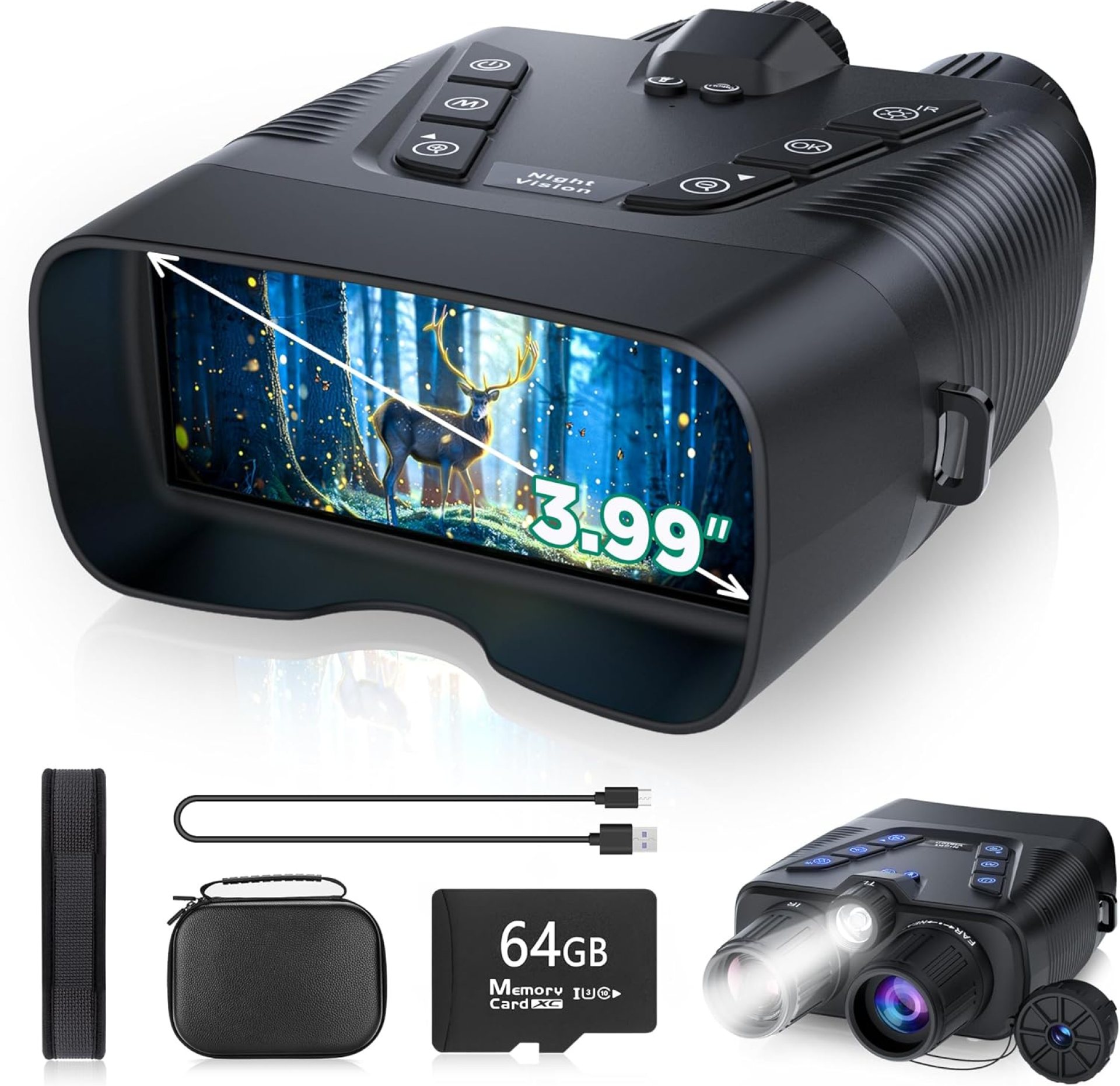 Night Vision Goggles, 58MP Full-Color 4K Night Vision Binoculars with 10000mAh Fast Charging Battery, 64GB Card, 3.99″ Screen and 1968FT Viewing Range for Camping Hunting & Security(Black) Night Vision Goggles, 58MP Full-Color 4K Night Vision Binoculars with 10000mAh Fast Charging Battery, 64GB Card, 3.99″ Screen and 1968FT Viewing Range for Camping Hunting & Security(Black)