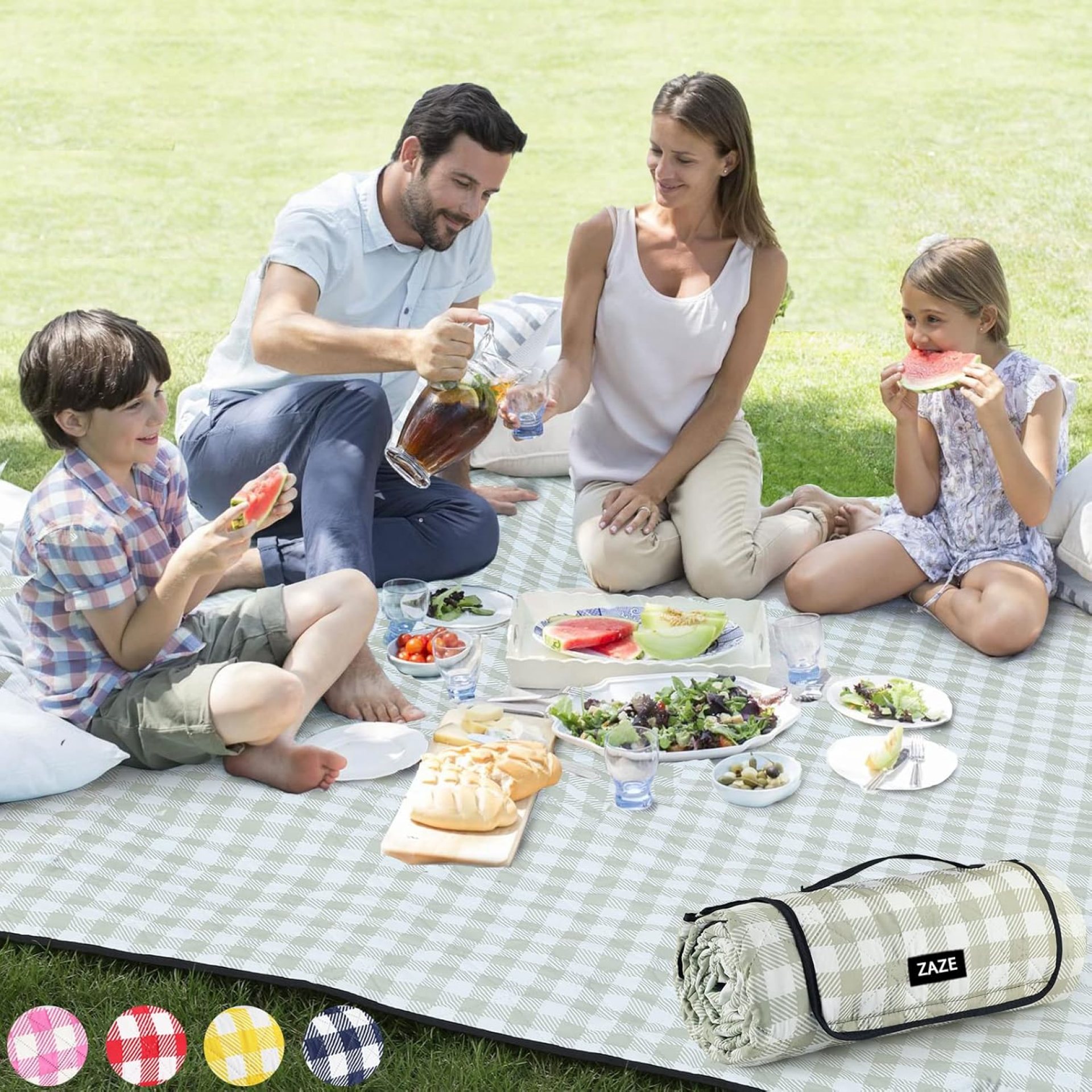 ZAZE Extra Large Picnic Outdoor Blanket, 80”x80” Waterproof Foldable Blankets Gingham Picnic Mat for Beach, Camping Grass Lawn Park Accessories Cute Couple Gifts Ideas Wedding Registry(Green White) ZAZE Extra Large Picnic Outdoor Blanket, 80”x80” Waterproof Foldable Blankets Gingham Picnic Mat for Beach, Camping Grass Lawn Park Accessories Cute Couple Gifts Ideas Wedding Registry(Green White)