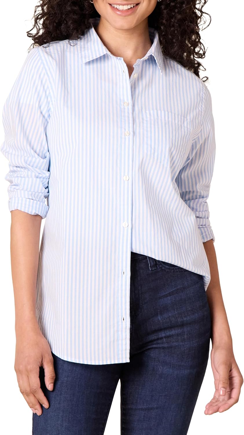Amazon Essentials Women’s Classic-Fit Long-Sleeve Button-Down Poplin Shirt Amazon Essentials Women’s Classic-Fit Long-Sleeve Button-Down Poplin Shirt