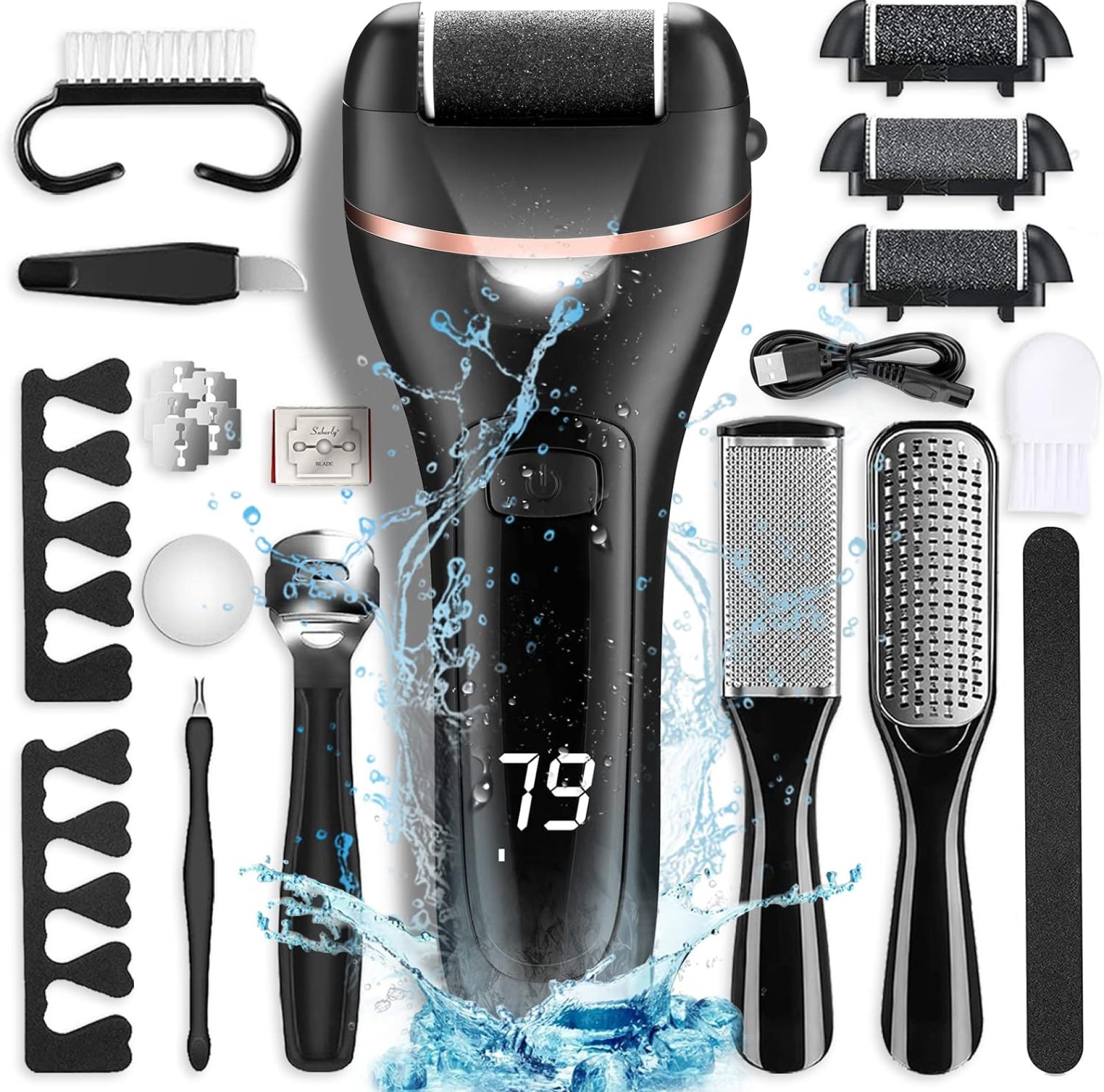 Electric Callus Remover for Feet, Rechargeable Portable Electronic Foot File Pedicure Kit, Waterproof Foot Scrubber File, Professional Pedicure Tools, Foot Care for Dead Skin Ideal Gift, 3 Rollers Electric Callus Remover for Feet, Rechargeable Portable Electronic Foot File Pedicure Kit, Waterproof Foot Scrubber File, Professional Pedicure Tools, Foot Care for Dead Skin Ideal Gift, 3 Rollers