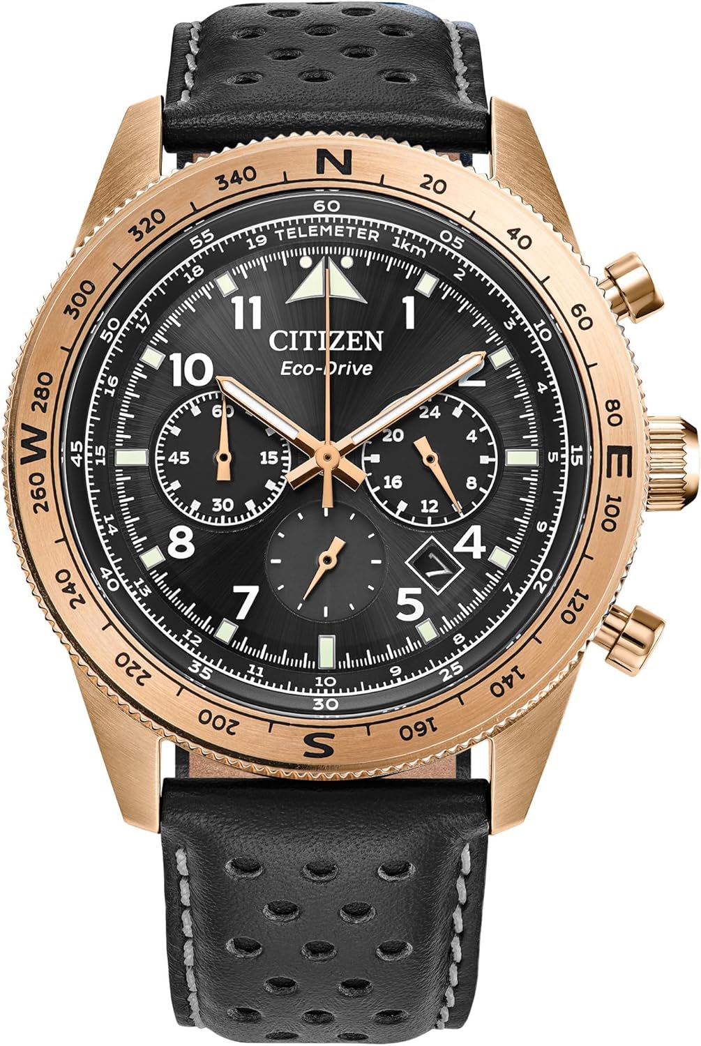 Citizen Men’s Eco-Drive Weekender Sport Casual, Rose Gold-Tone Stainless Steel Watch, Black Leather Watch, Chronograph (Model: CA4553-01E) Citizen Men’s Eco-Drive Weekender Sport Casual, Rose Gold-Tone Stainless Steel Watch, Black Leather Watch, Chronograph (Model: CA4553-01E)
