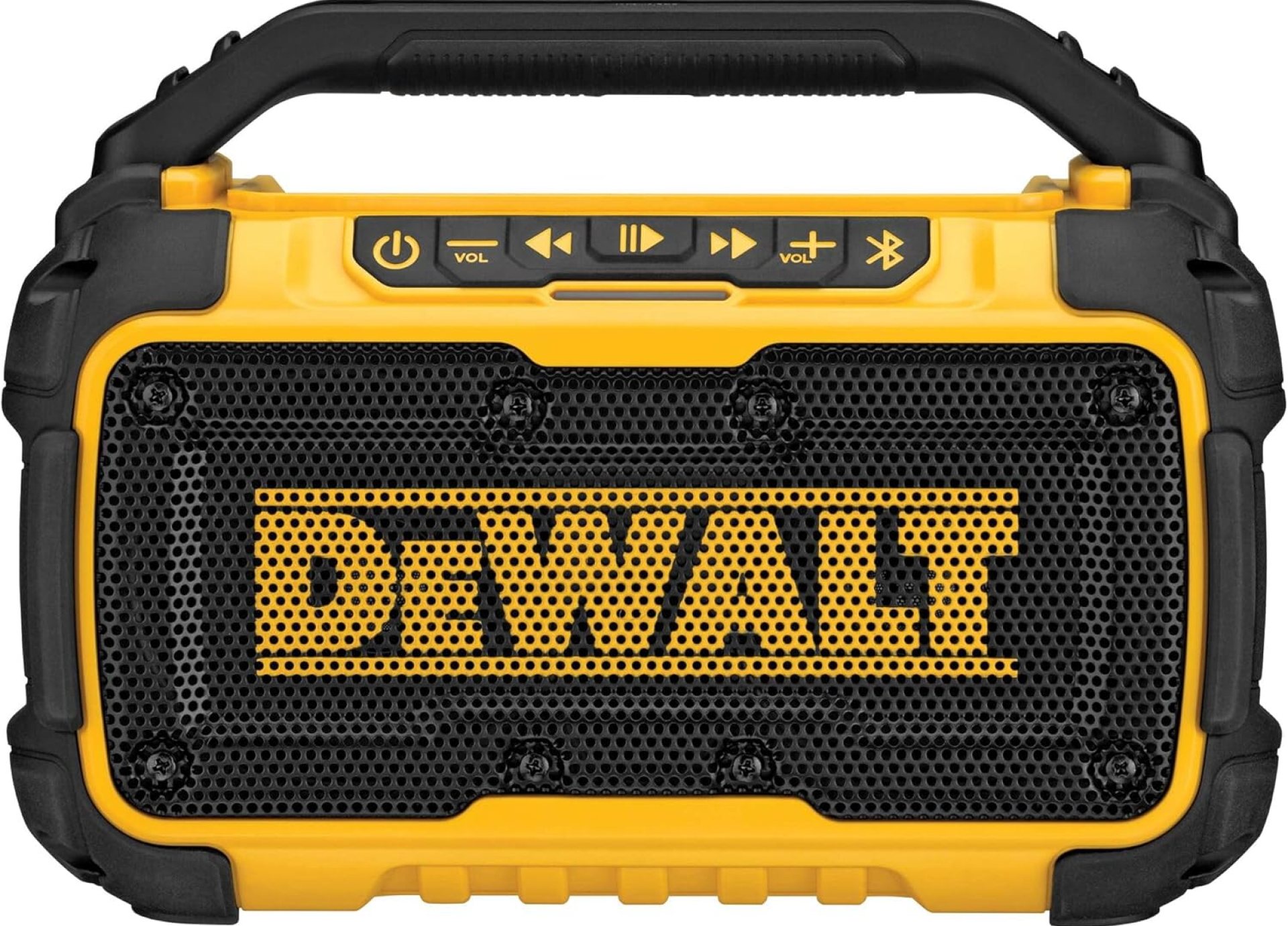 DEWALT 20V MAX Bluetooth Speaker, 100 ft Range, Durable for Jobsites, Phone Holder Included, Lasts 8-10 Hours with Single Charge (DCR010) DEWALT 20V MAX Bluetooth Speaker, 100 ft Range, Durable for Jobsites, Phone Holder Included, Lasts 8-10 Hours with Single Charge (DCR010)