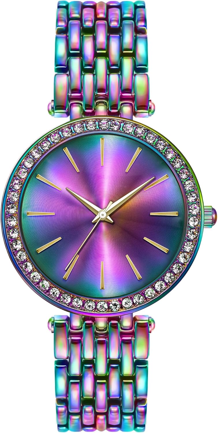 Bisley 36MM Rainbow Watch for Womens Iridescent Metal Bands Colorful Dial Fashion Waterproof Analog Quartz Watch Bisley 36MM Rainbow Watch for Womens Iridescent Metal Bands Colorful Dial Fashion Waterproof Analog Quartz Watch