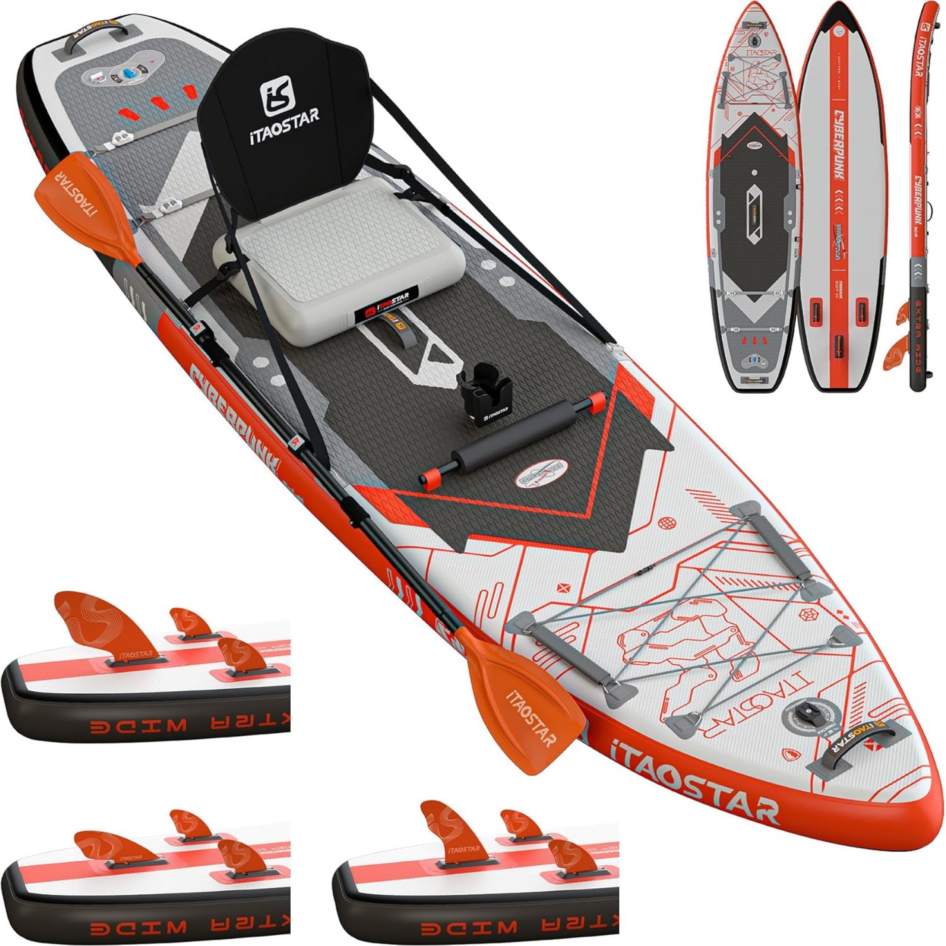Novelty/Cyberpunk 11’6″×35” Extra Wide Paddle Board with Seat, One-Stop Premium SUP Board Gears, Tailored 5 Fins, Stable Inflatable Stand Up Paddle Boards for Youth/Adults of All Levels Novelty/Cyberpunk 11’6″×35” Extra Wide Paddle Board with Seat, One-Stop Premium SUP Board Gears, Tailored 5 Fins, Stable Inflatable Stand Up Paddle Boards for Youth/Adults of All Levels
